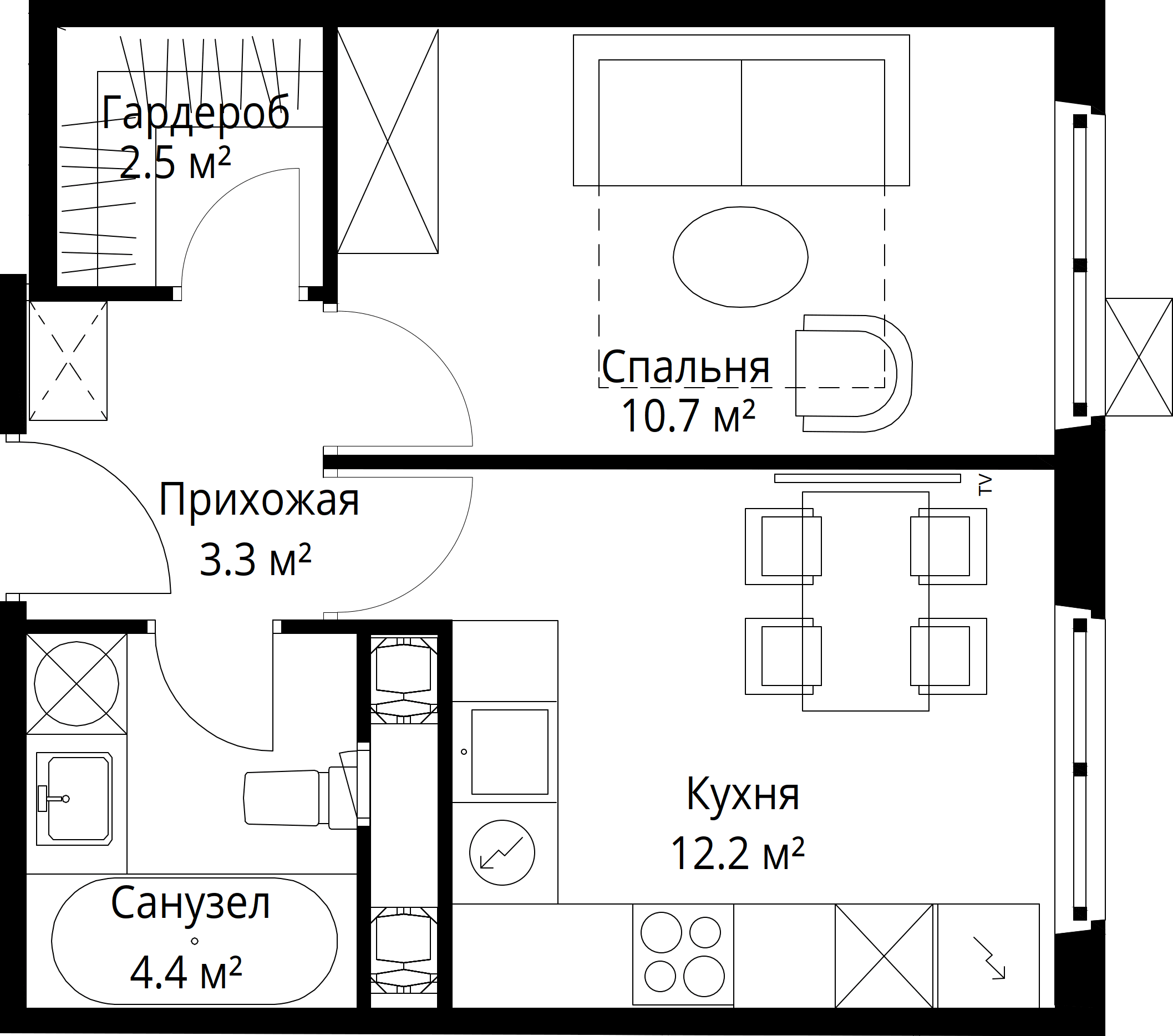 1-комнатная, 33,1 м² — 8 736 128 ₽