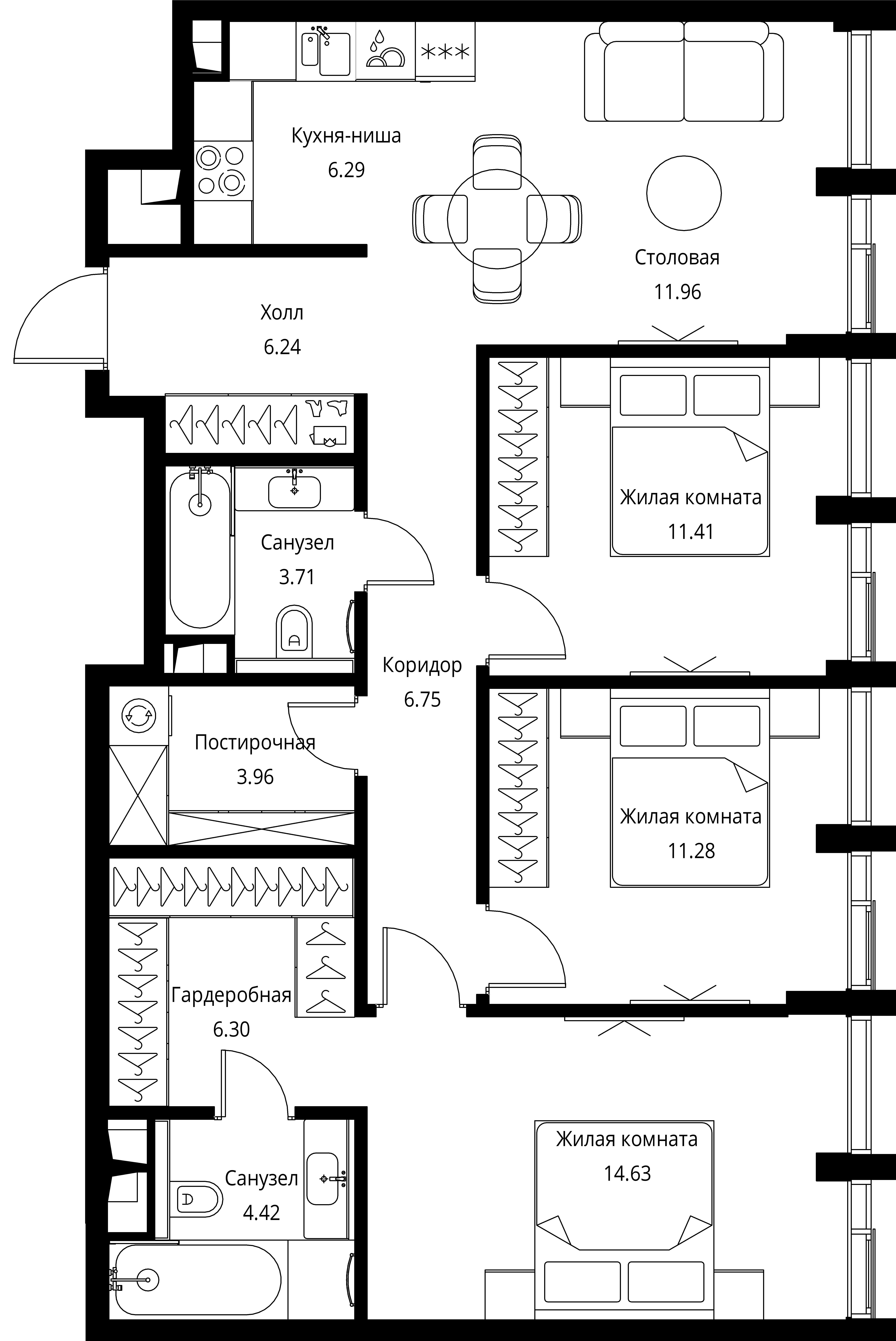 3-комнатная, 86,95 м² — 34 781 217 ₽