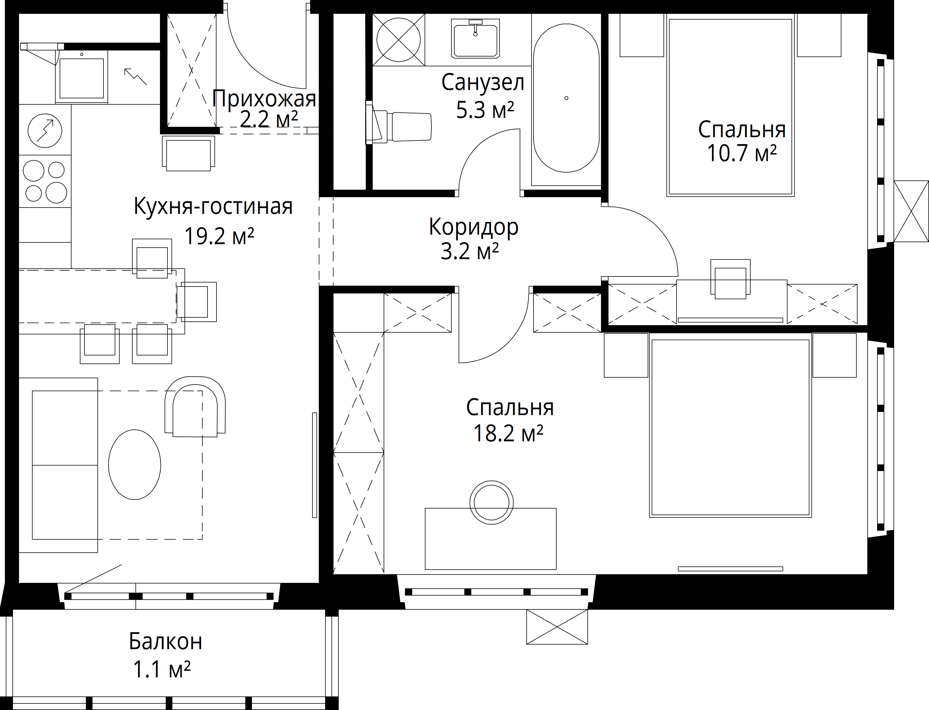 2-комнатная, 59,9 м² — 14 296 021 ₽