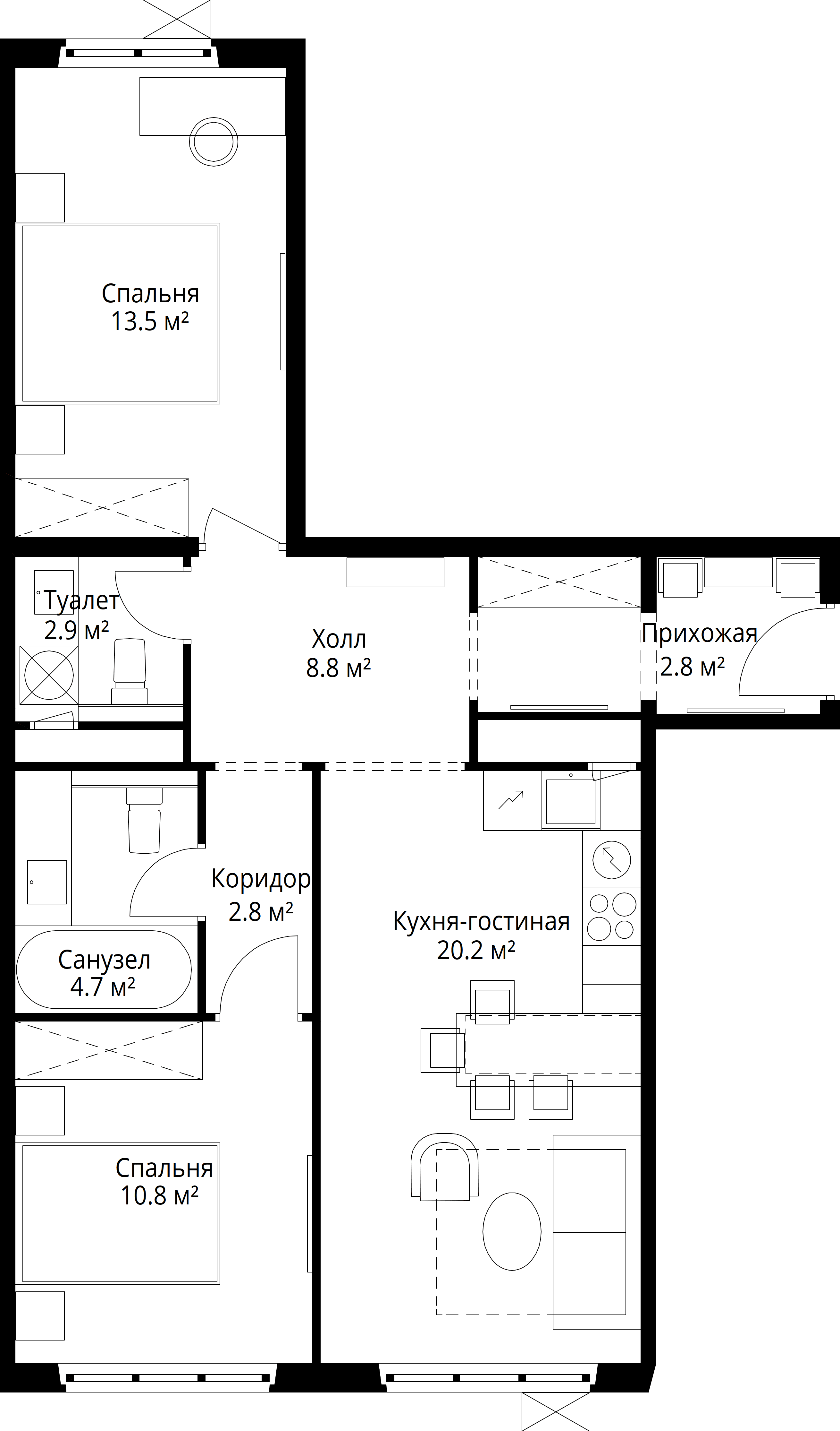 2-комнатная, 66,5 м² — 14 315 960 ₽