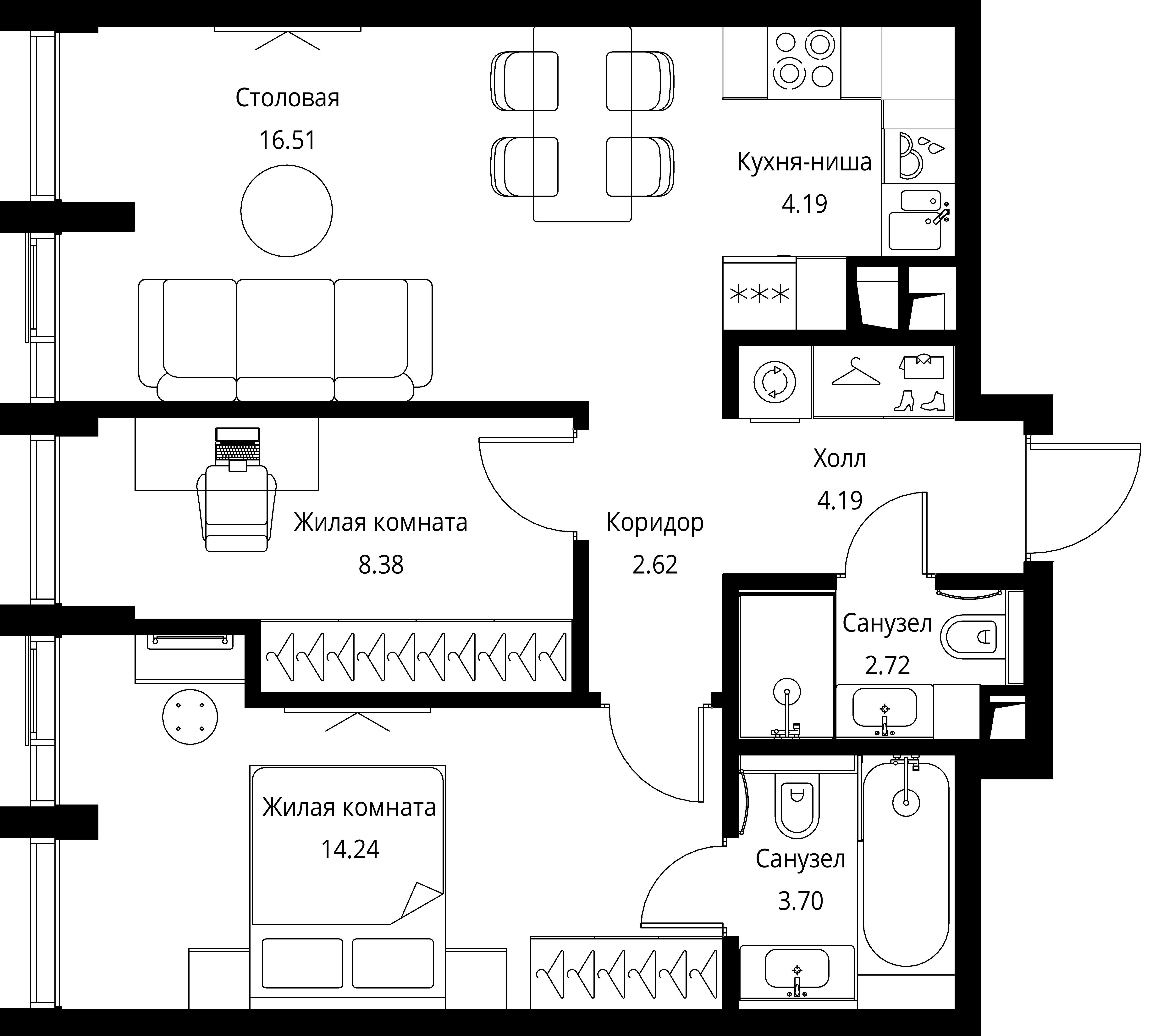 2-комнатная, 56,55 м² — 26 813 420 ₽