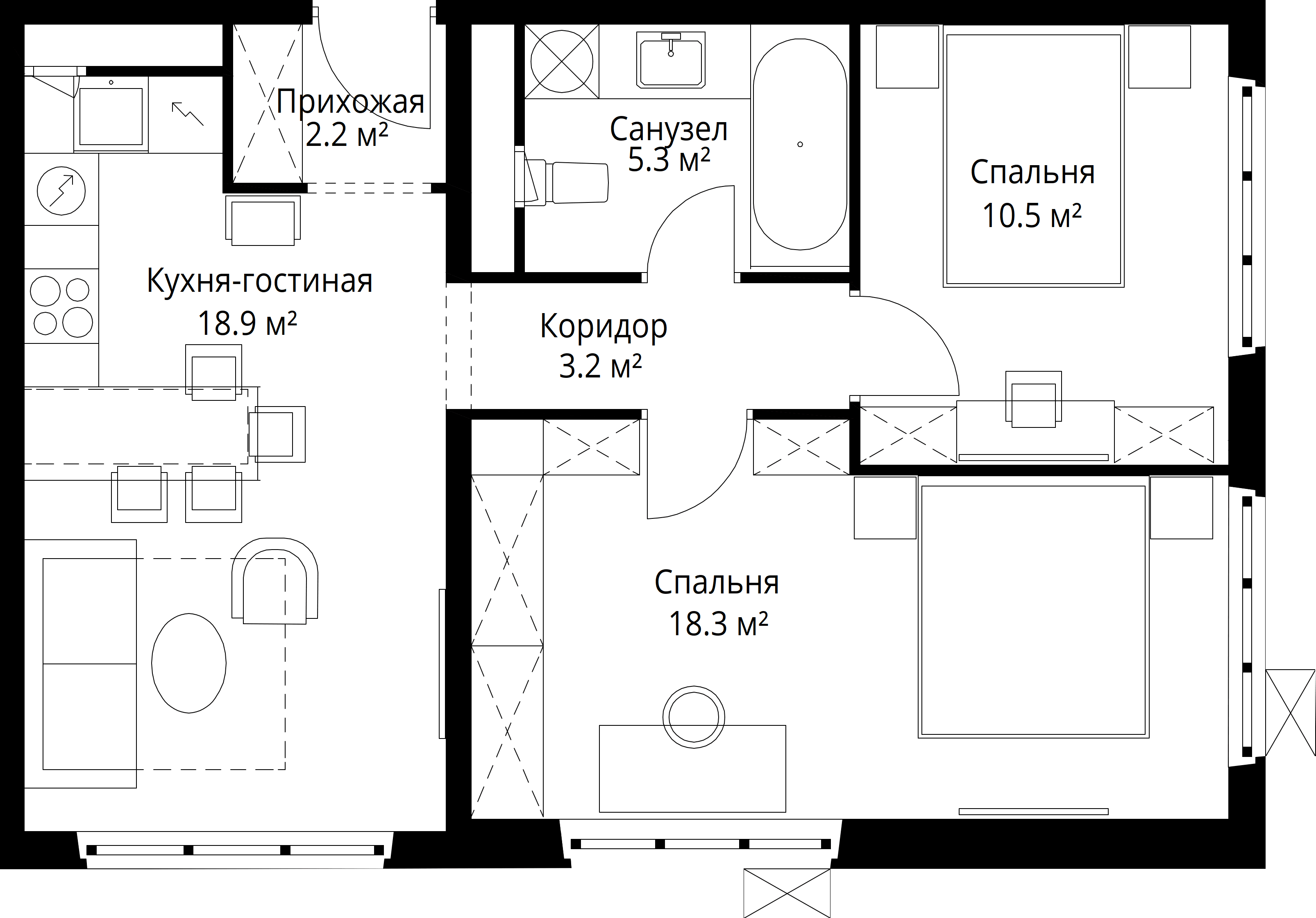 2-комнатная, 58,4 м² — 14 430 308 ₽
