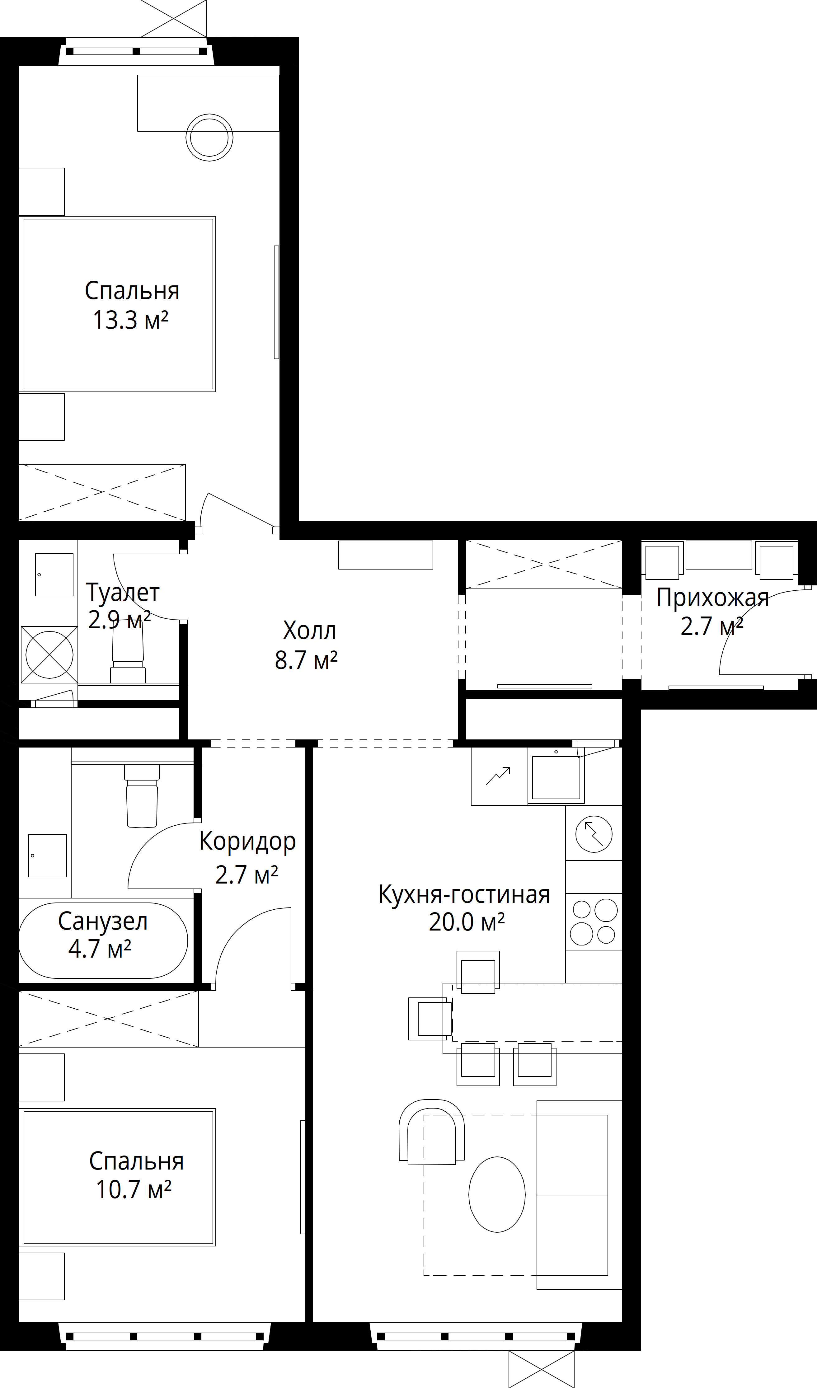 2-комнатная, 65,7 м² — 15 001 633 ₽