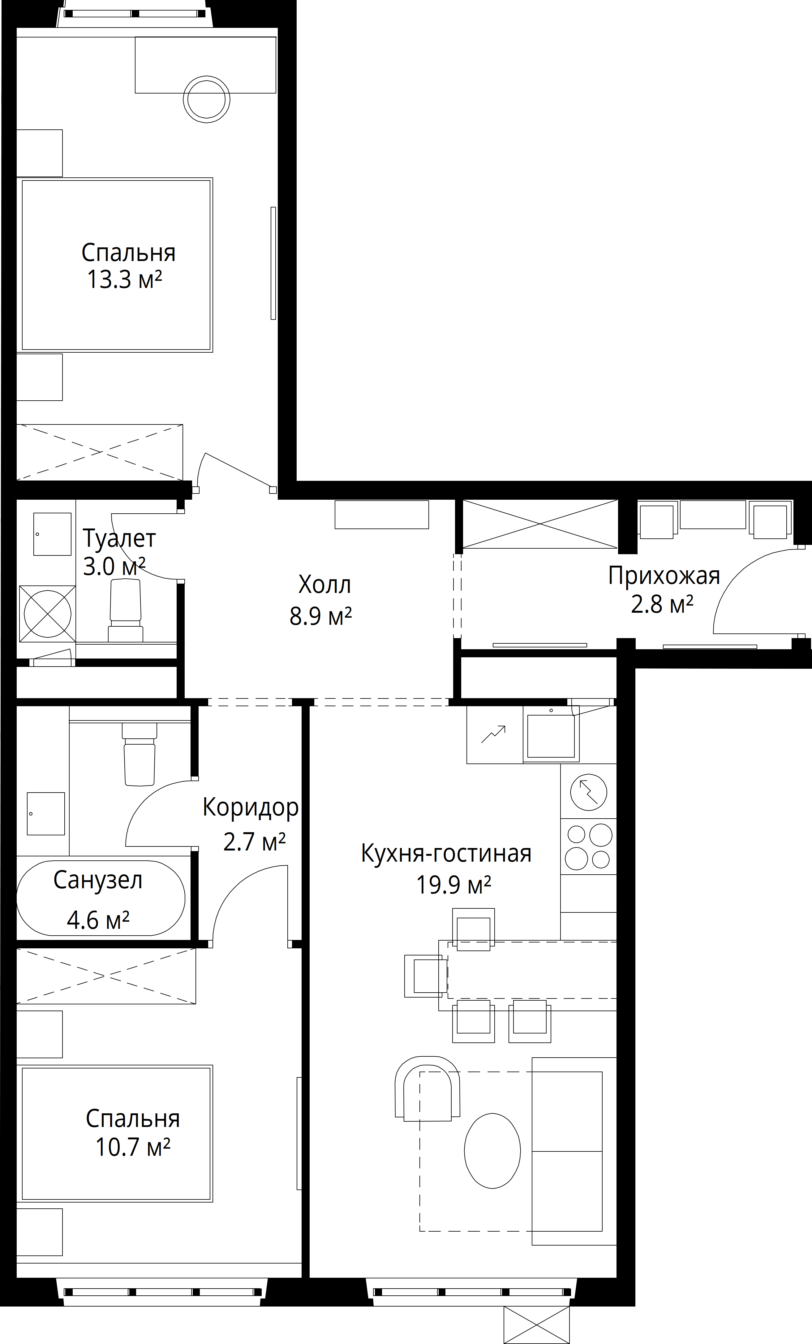 2-комнатная, 65,9 м² — 15 323 168 ₽