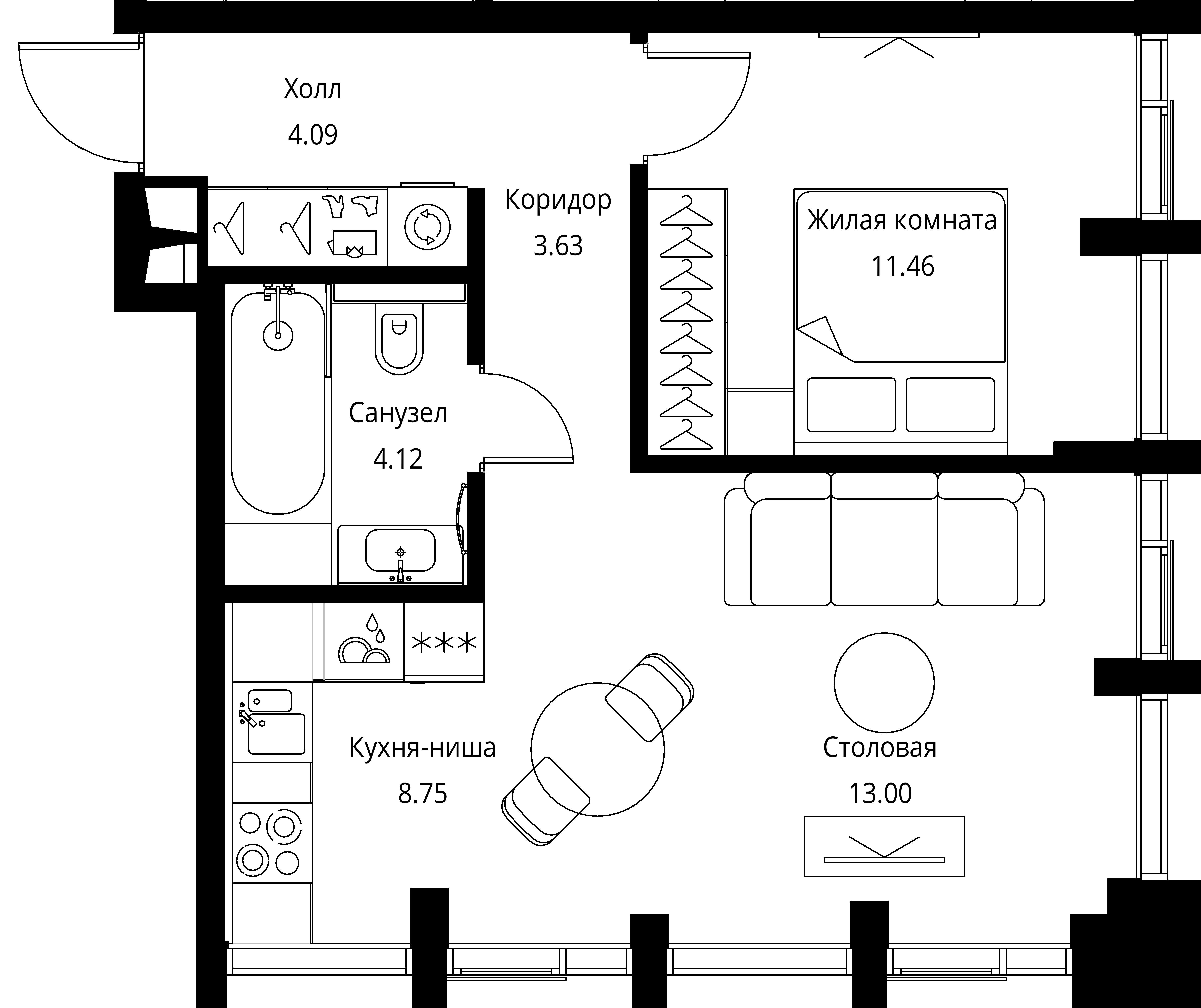 1-комнатная, 45,05 м² — 23 150 505 ₽