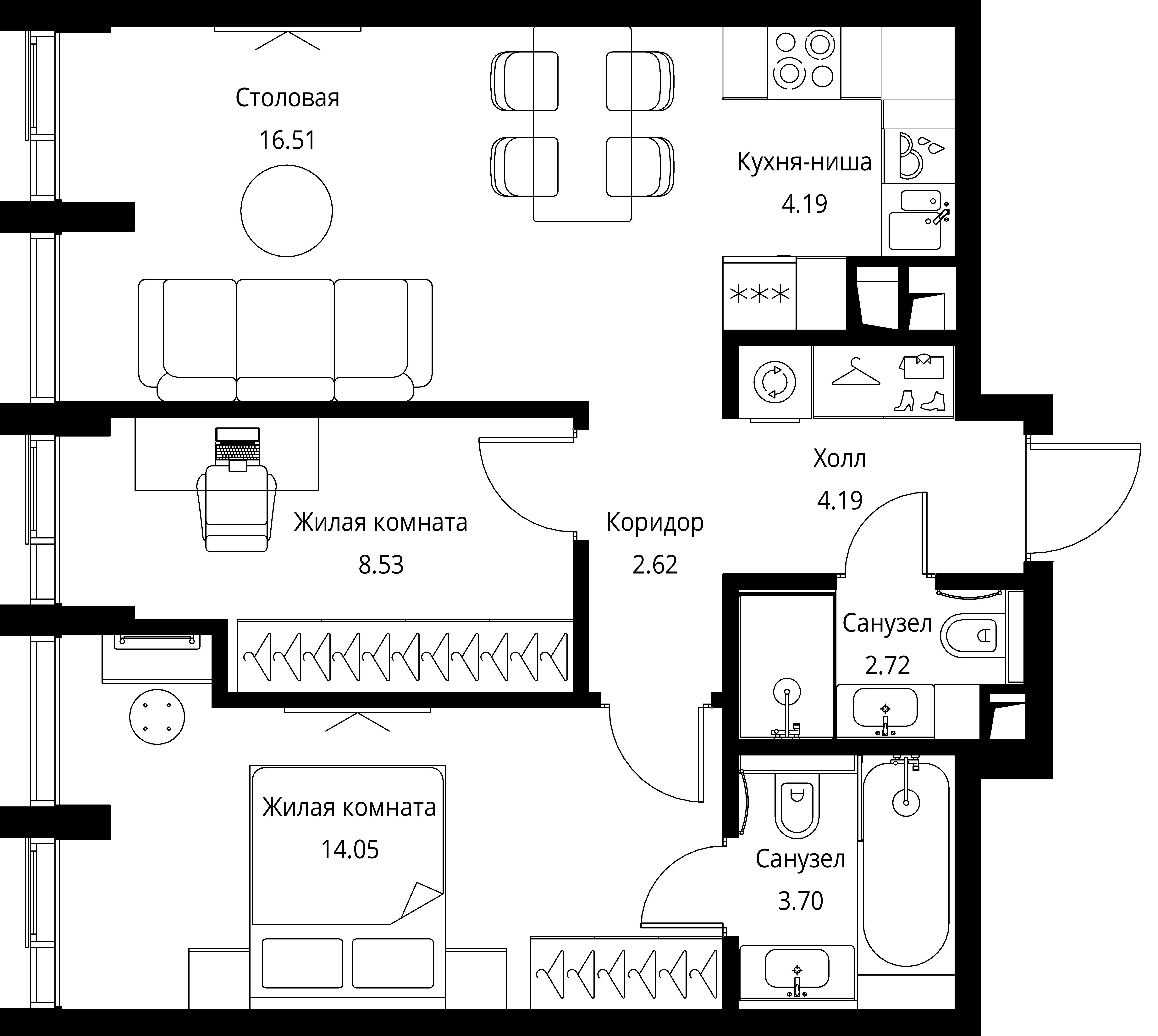 2-комнатная, 56,51 м² — 27 562 221 ₽