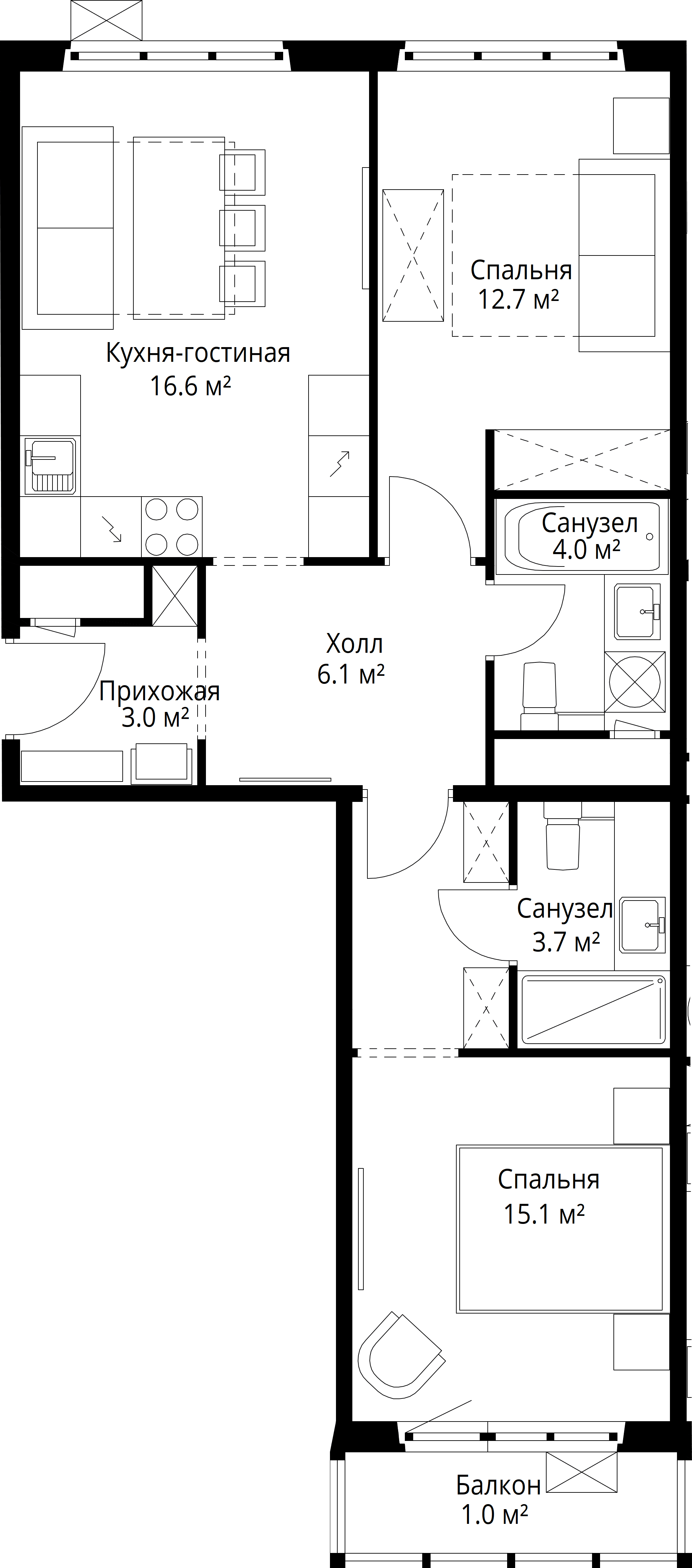 2-комнатная, 62,2 м² — 13 106 385 ₽