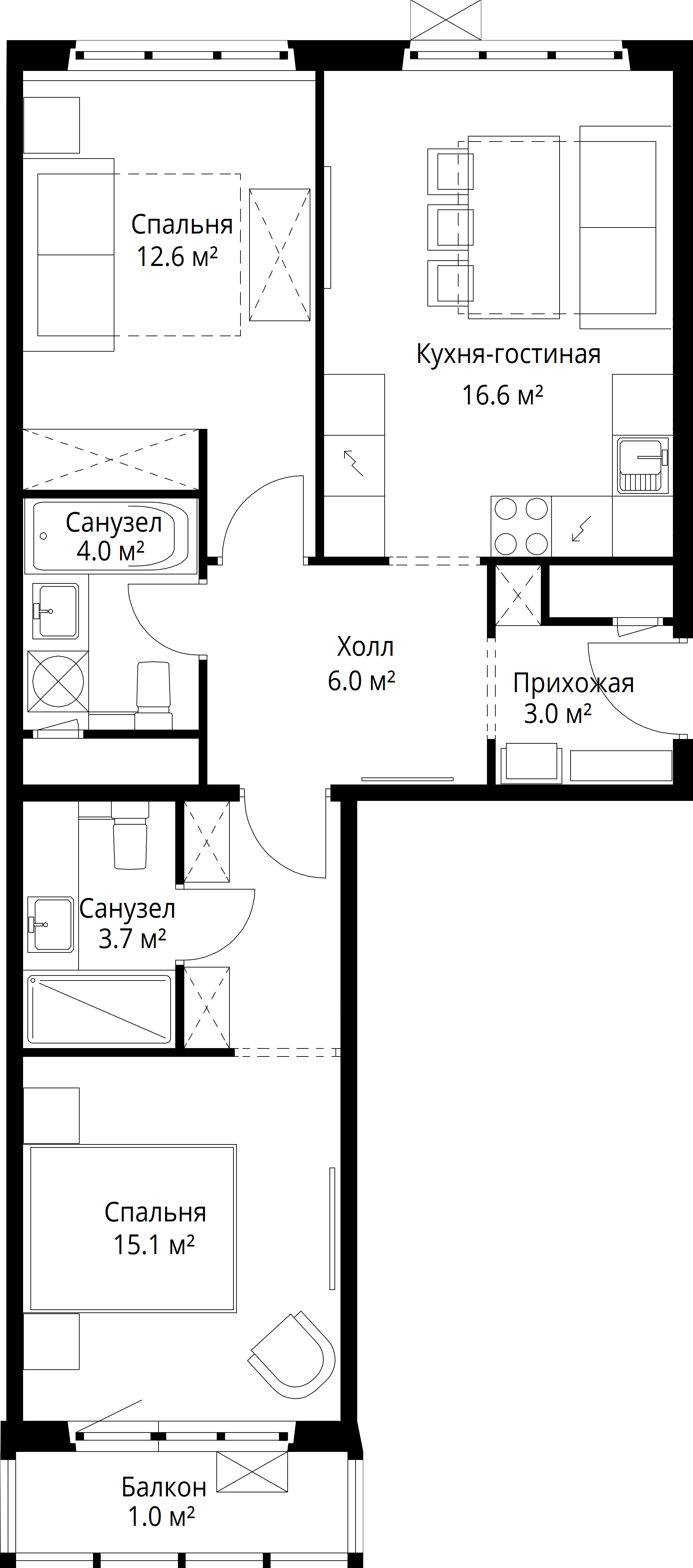 2-комнатная, 62 м² — 14 395 765 ₽