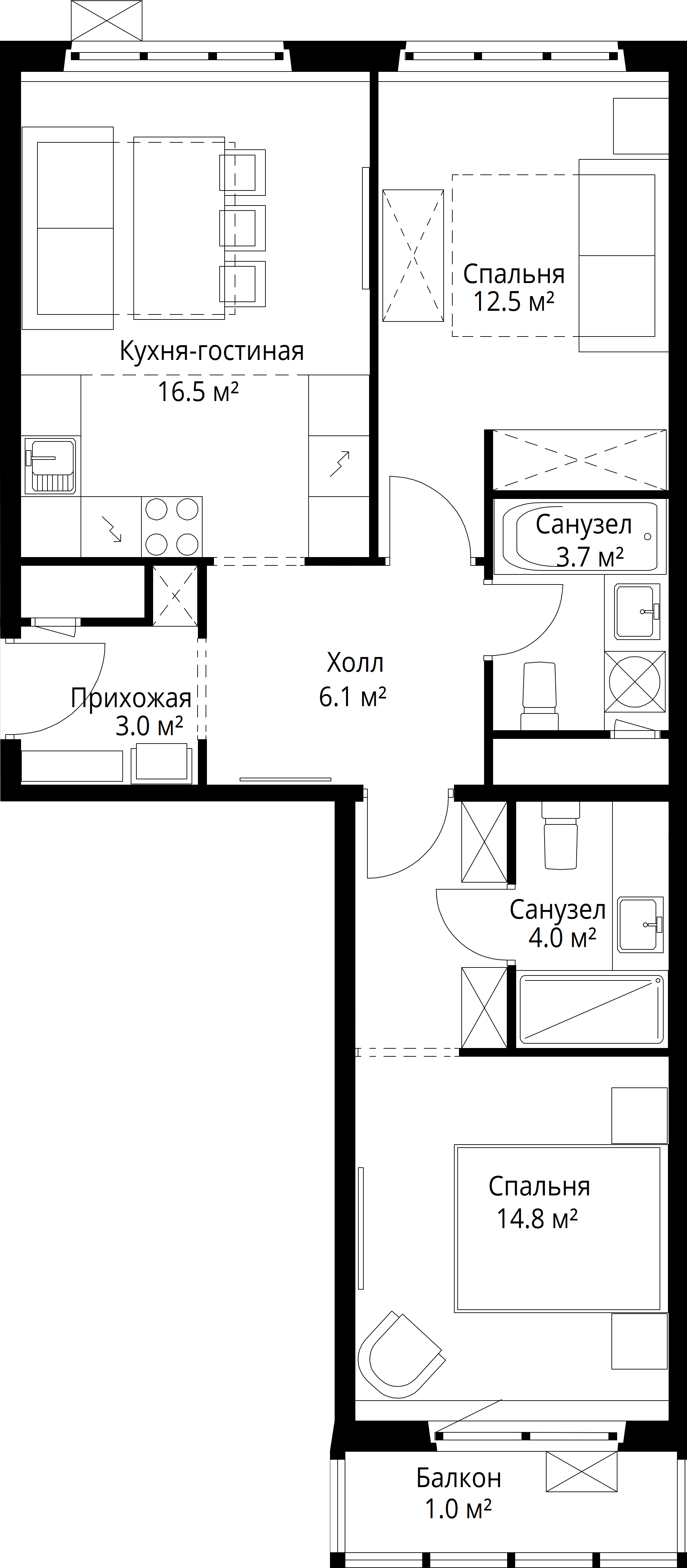 2-комнатная, 61,6 м² — 14 046 648 ₽