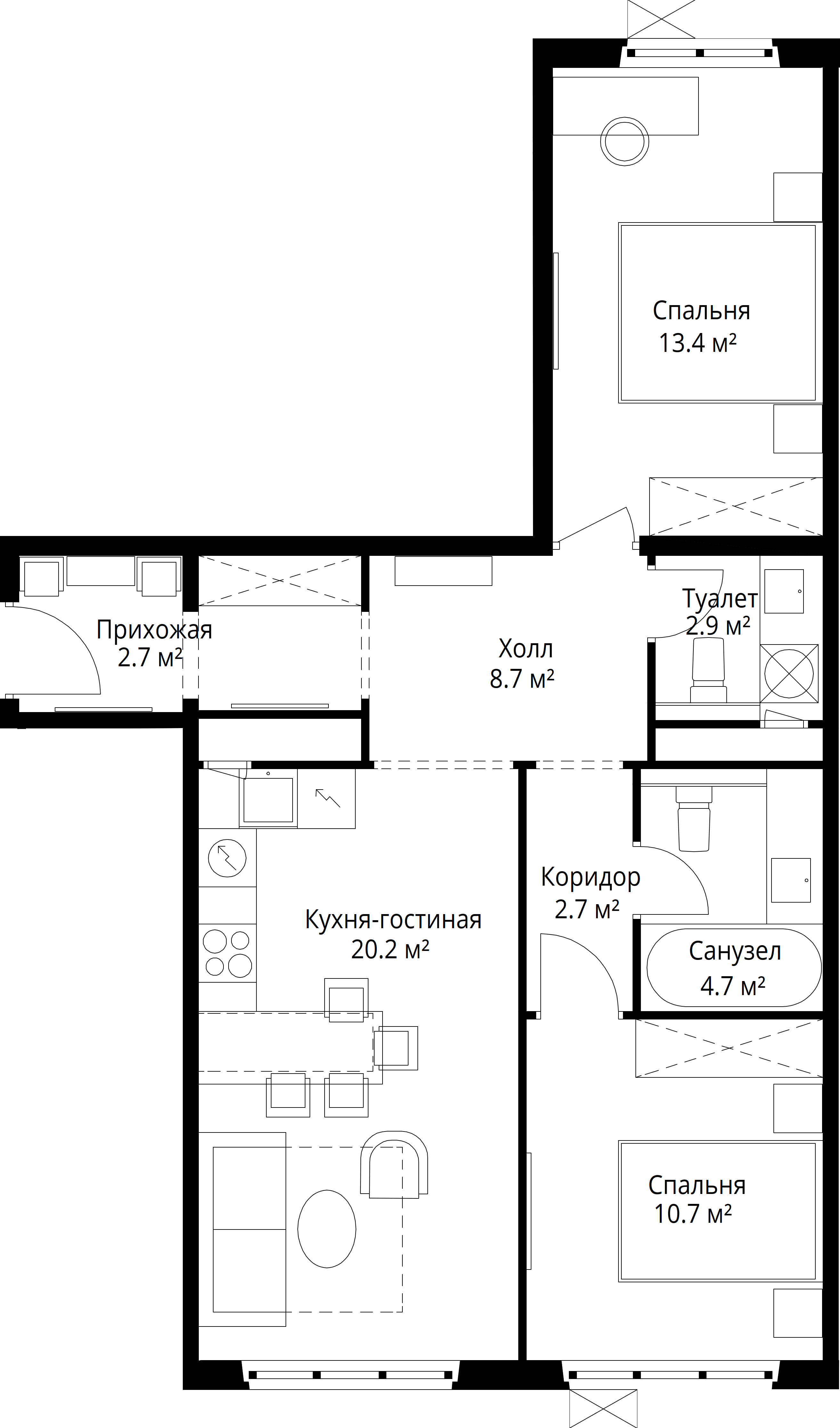 2-комнатная, 66 м² — 14 006 863 ₽