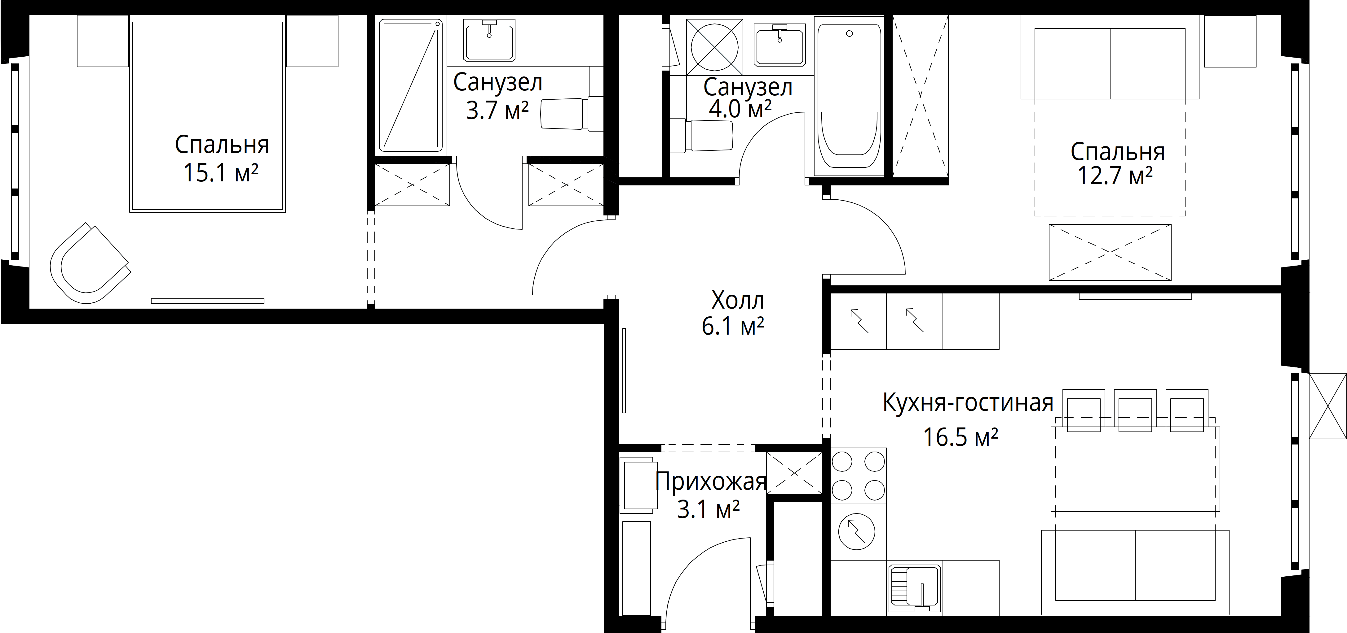 2-комнатная, 61,2 м² — 13 061 548 ₽