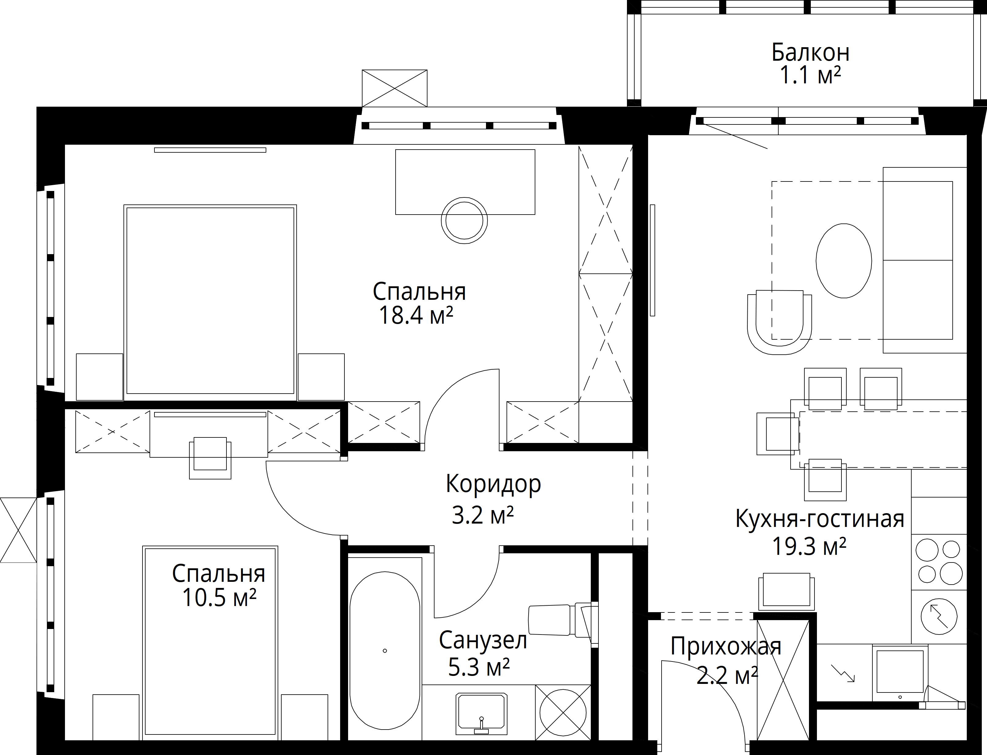 2-комнатная, 60 м² — 14 730 777 ₽