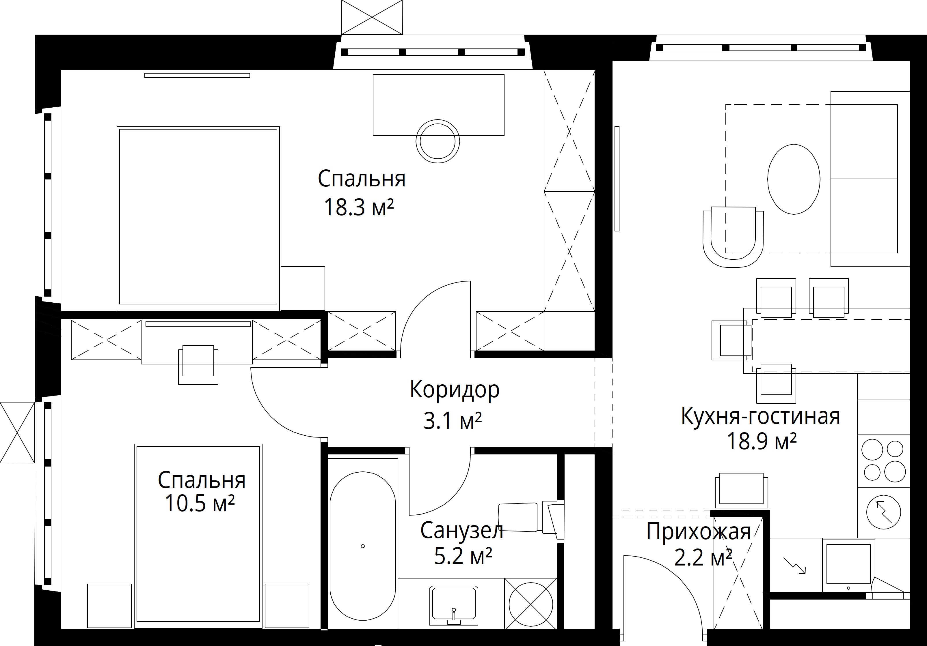 2-комнатная, 58,2 м² — 13 304 431 ₽