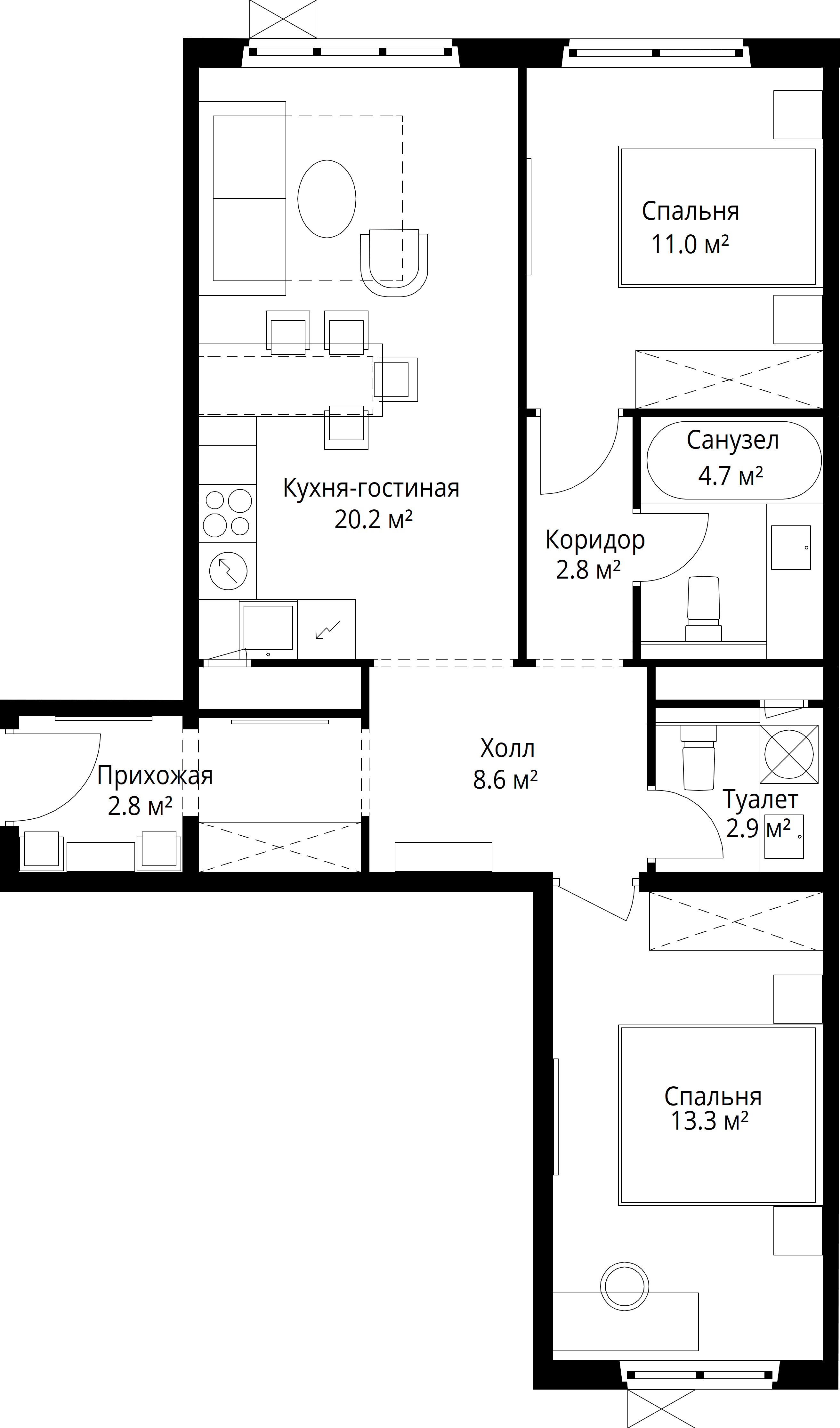 2-комнатная, 66,3 м² — 13 985 406 ₽