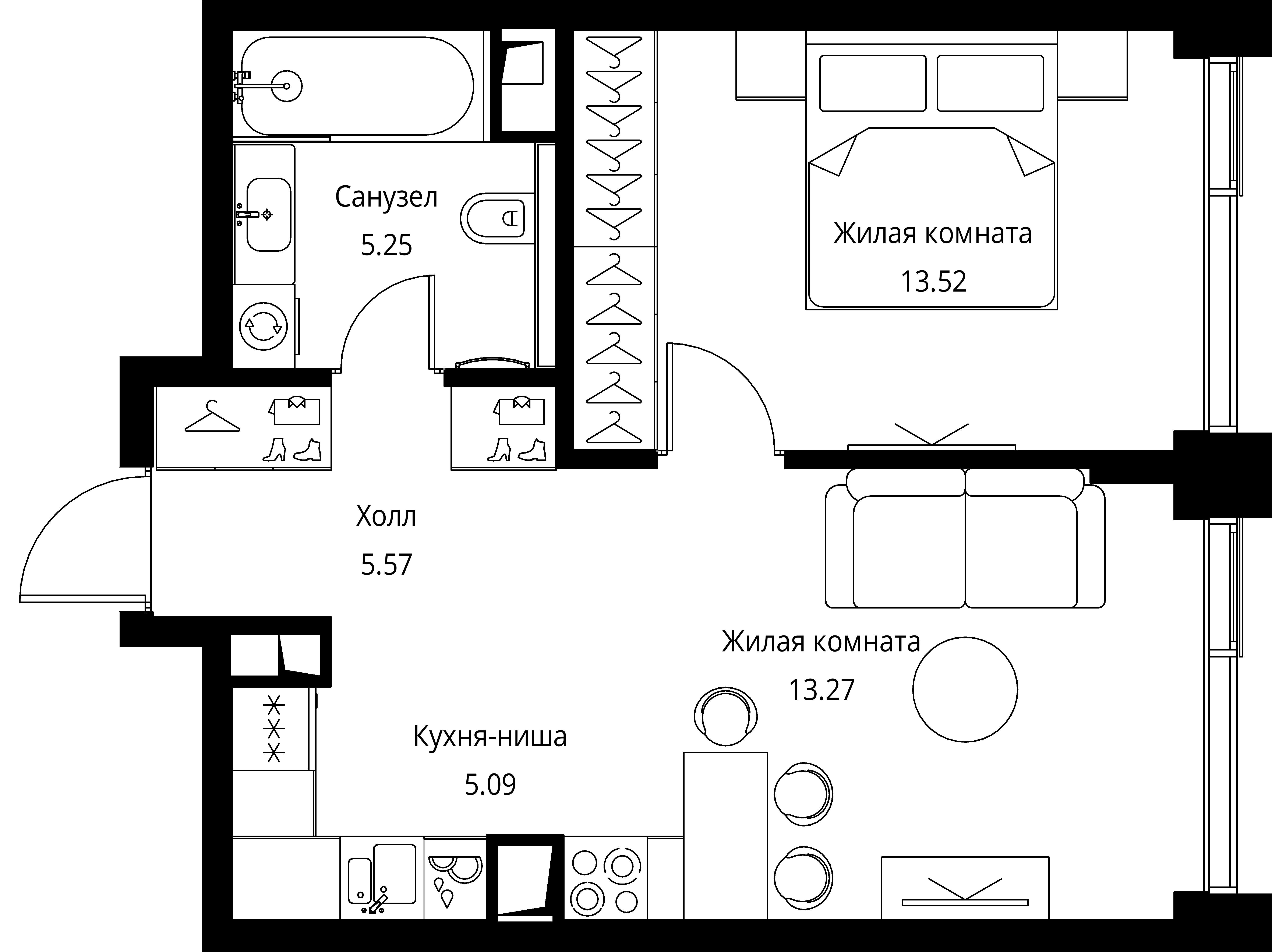 1-комнатная, 42,7 м² — 21 350 286 ₽