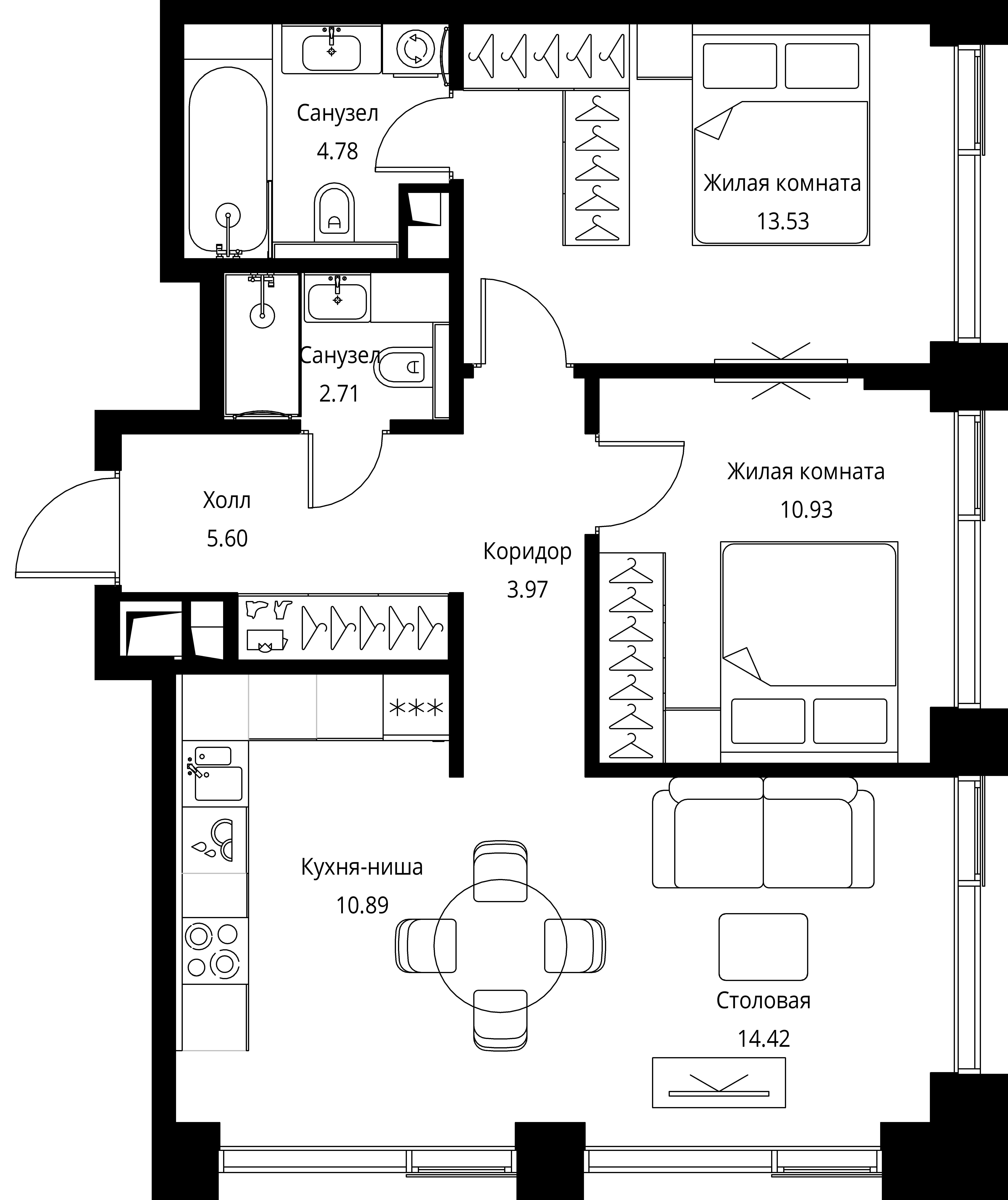 2-комнатная, 66,83 м² — 29 124 199 ₽