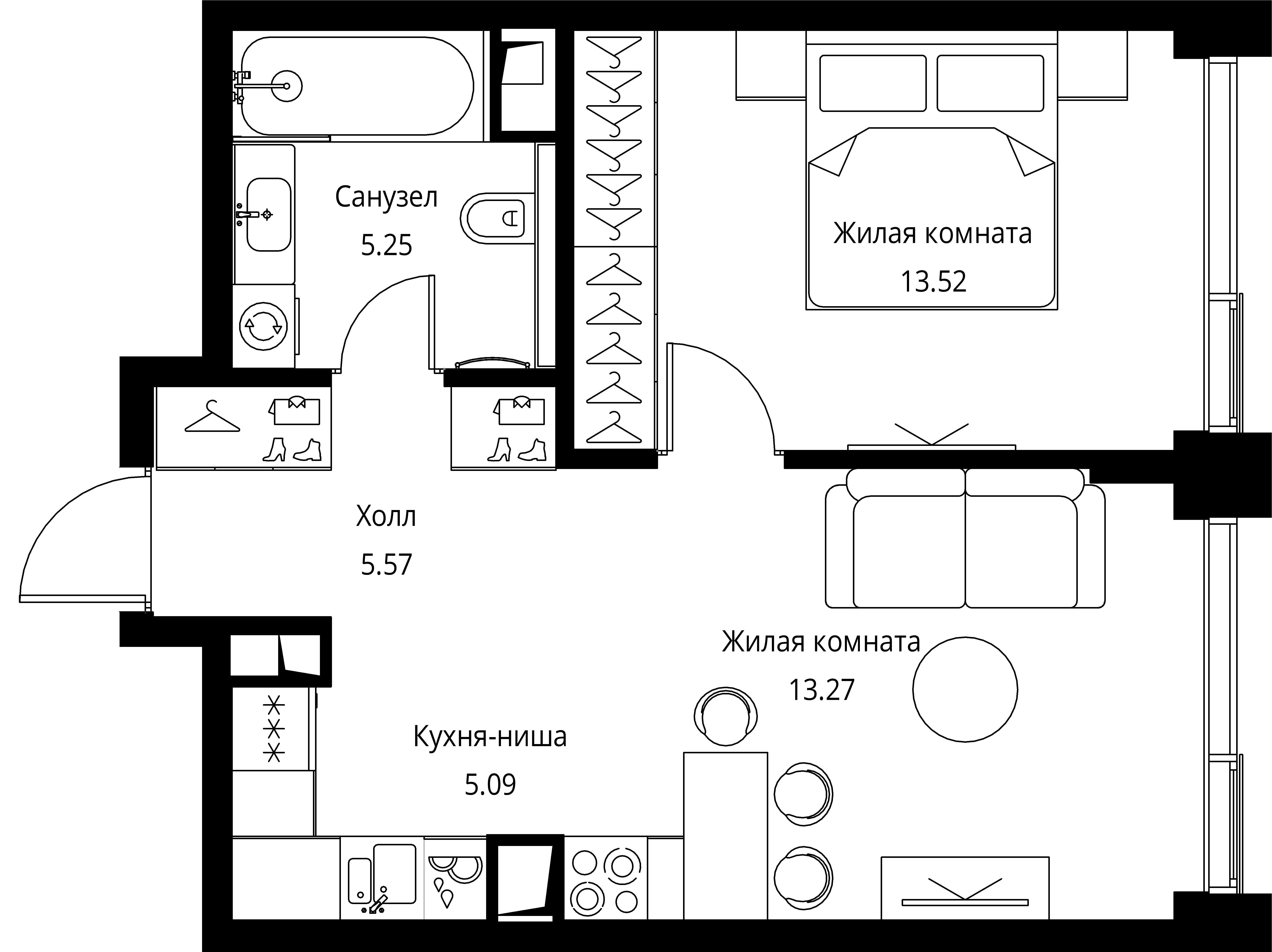 1-комнатная, 42,7 м² — 21 411 389 ₽