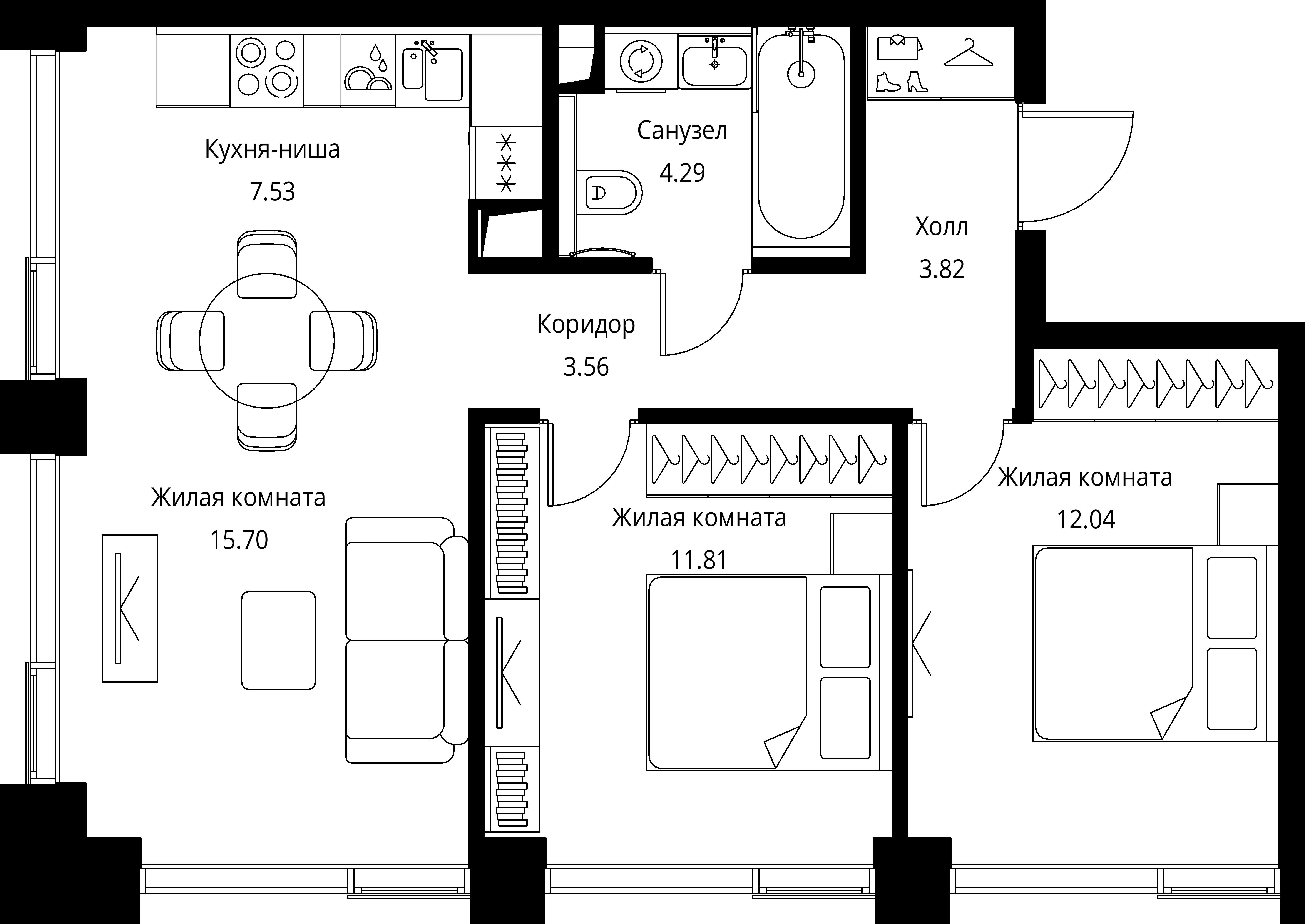 2-комнатная, 58,75 м² — 26 831 788 ₽