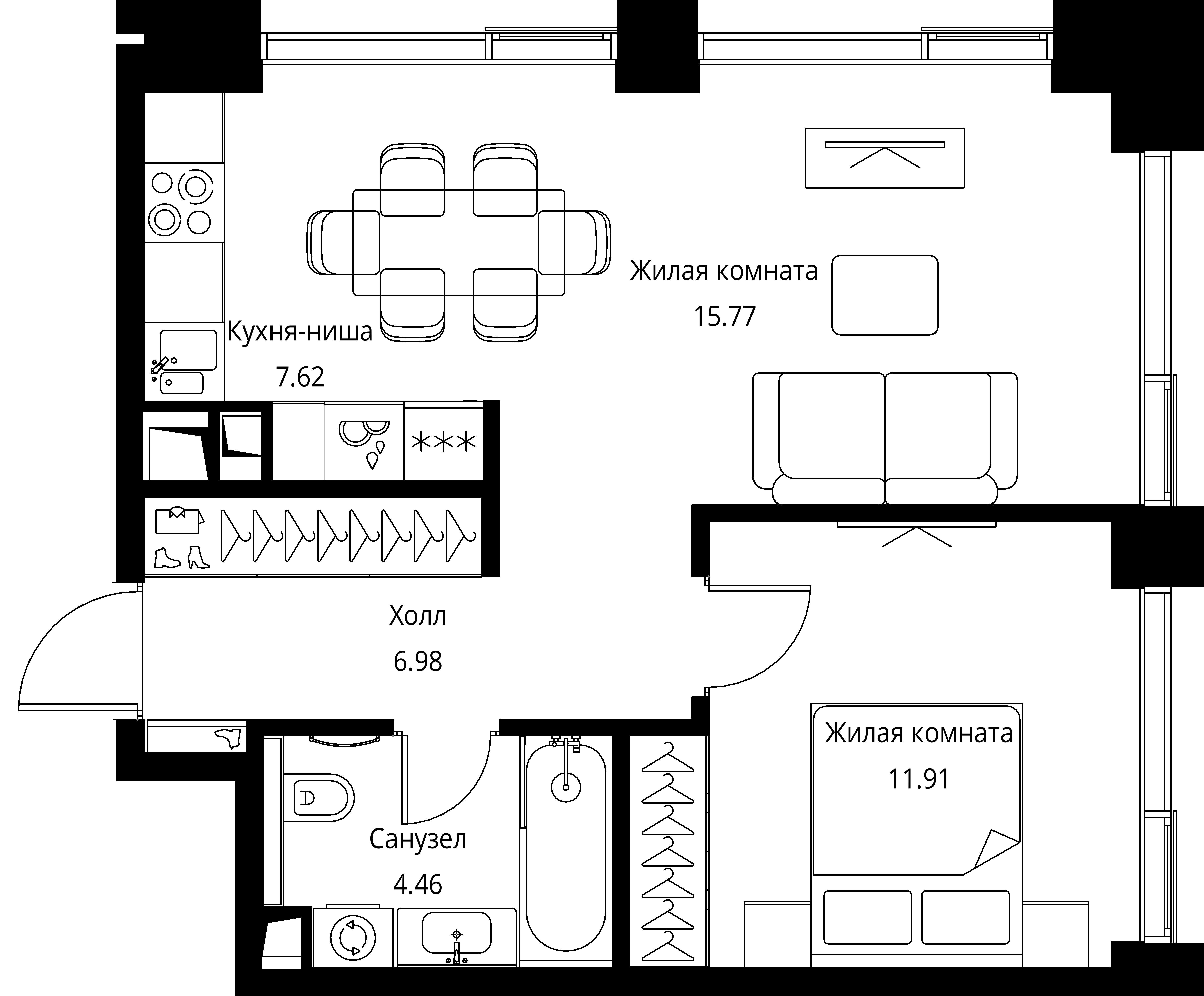 1-комнатная, 46,74 м² — 23 104 960 ₽