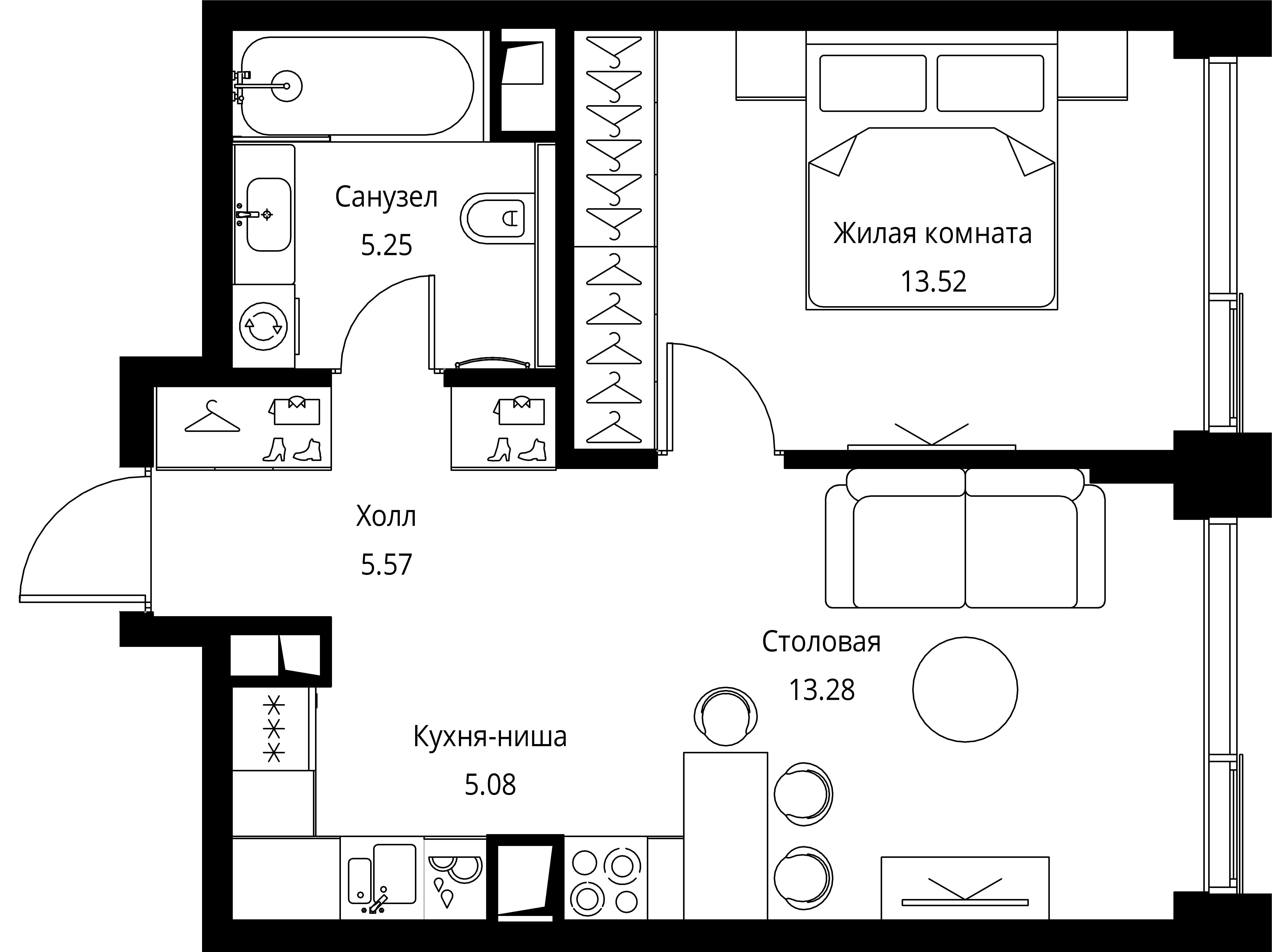 1-комнатная, 42,7 м² — 21 537 517 ₽