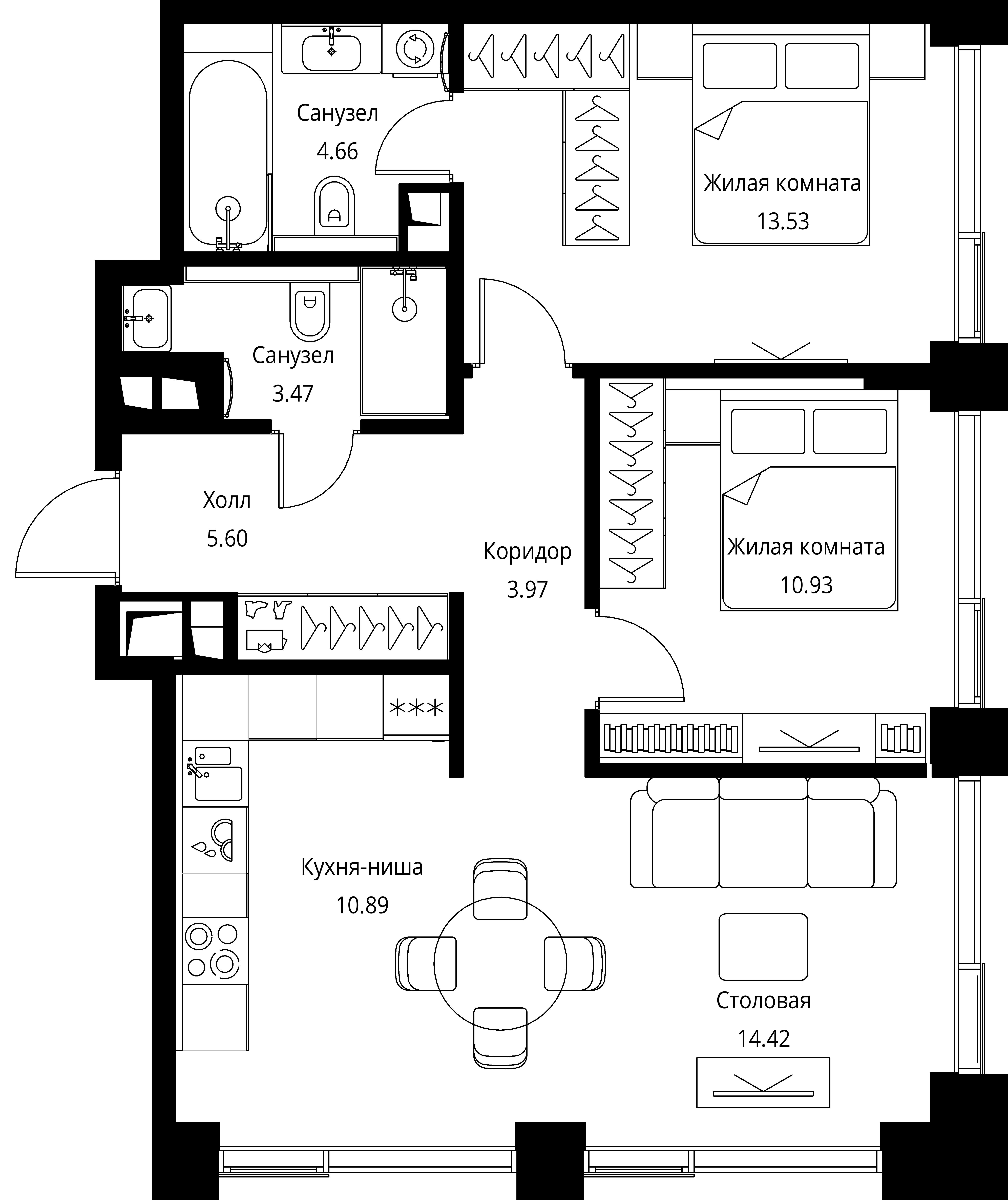 2-комнатная, 67,47 м² — 29 662 092 ₽