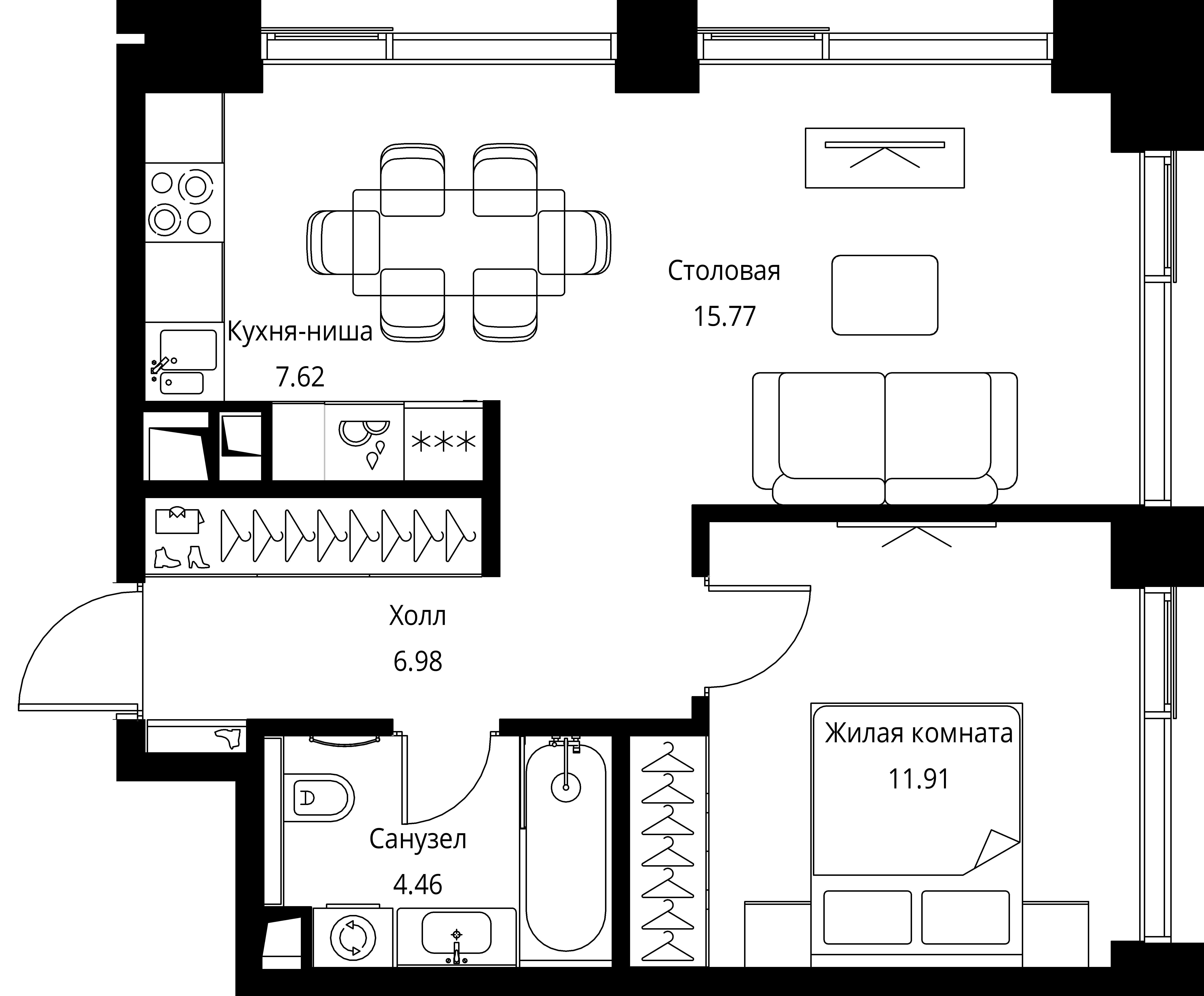 1-комнатная, 46,74 м² — 23 305 868 ₽