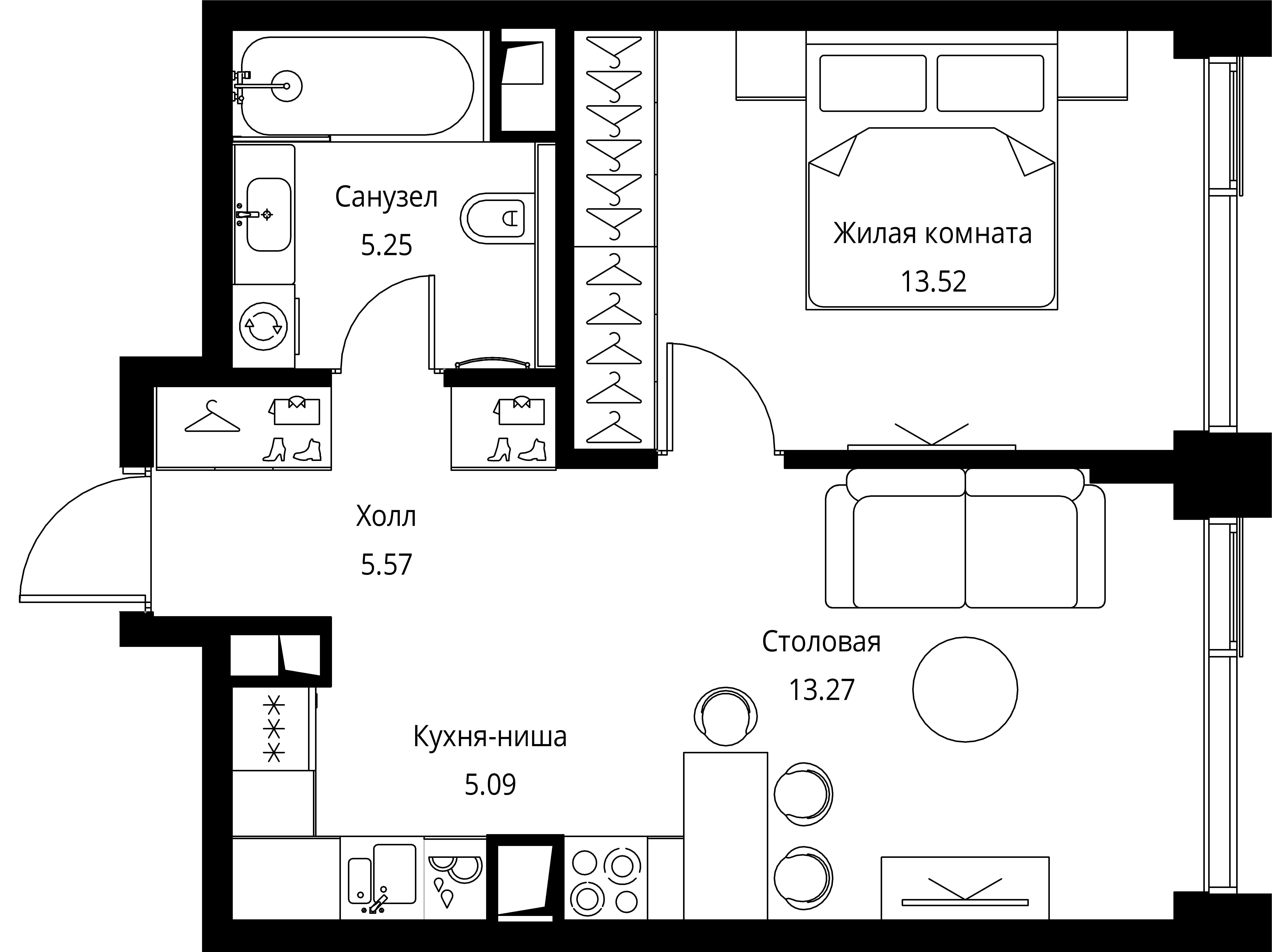 1-комнатная, 42,7 м² — 21 724 901 ₽