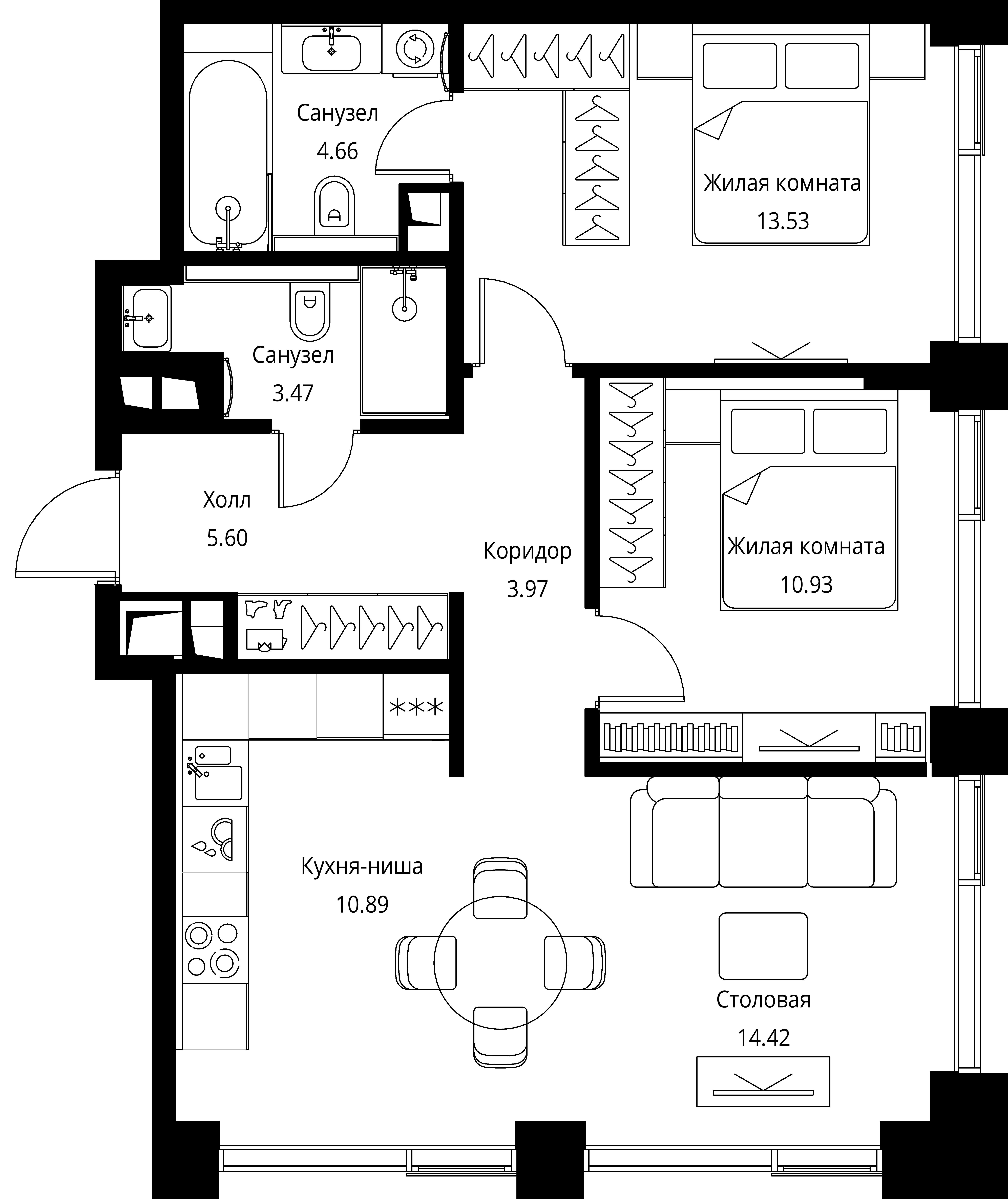 2-комнатная, 67,47 м² — 29 914 821 ₽