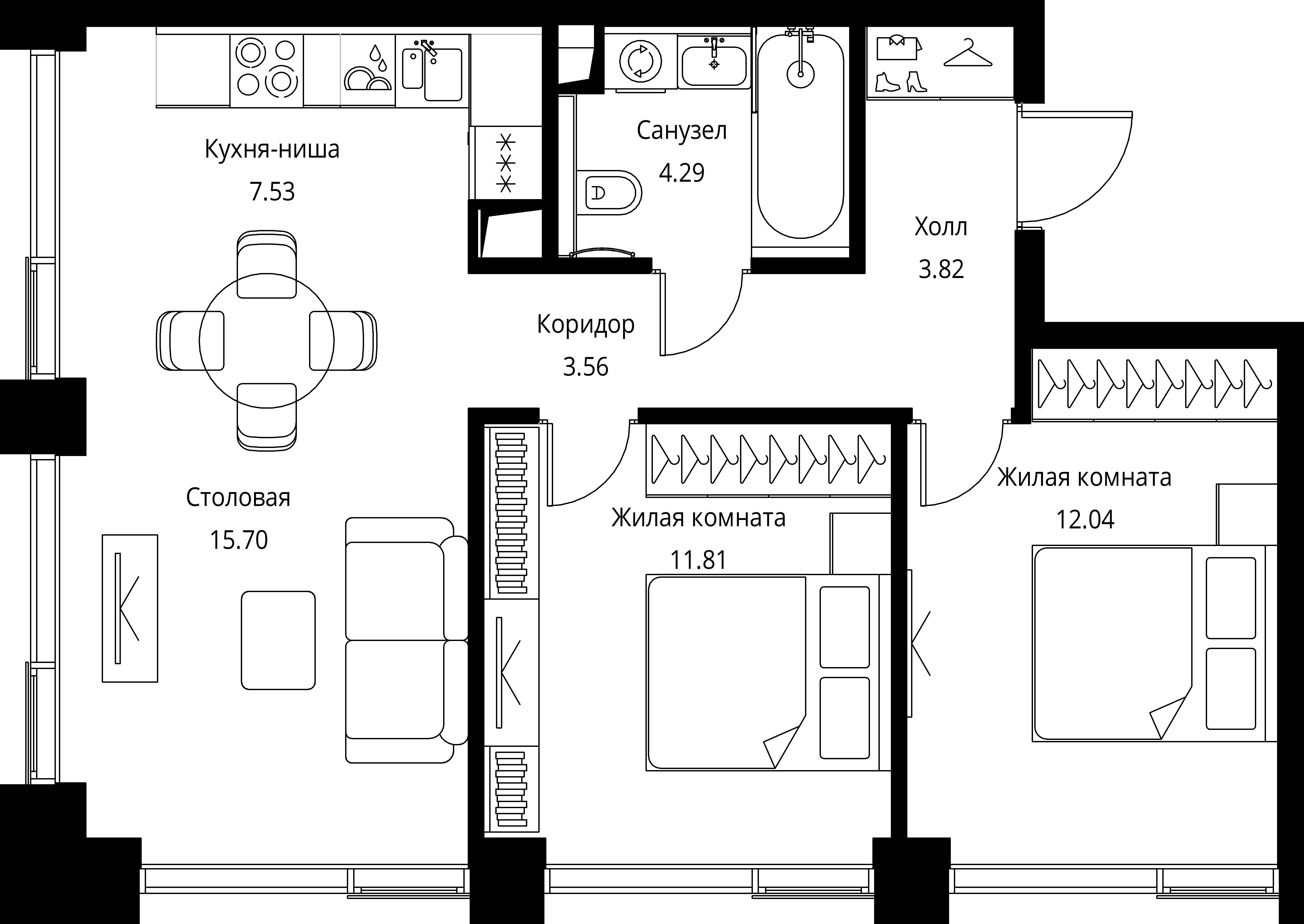 2-комнатная, 58,75 м² — 27 411 721 ₽
