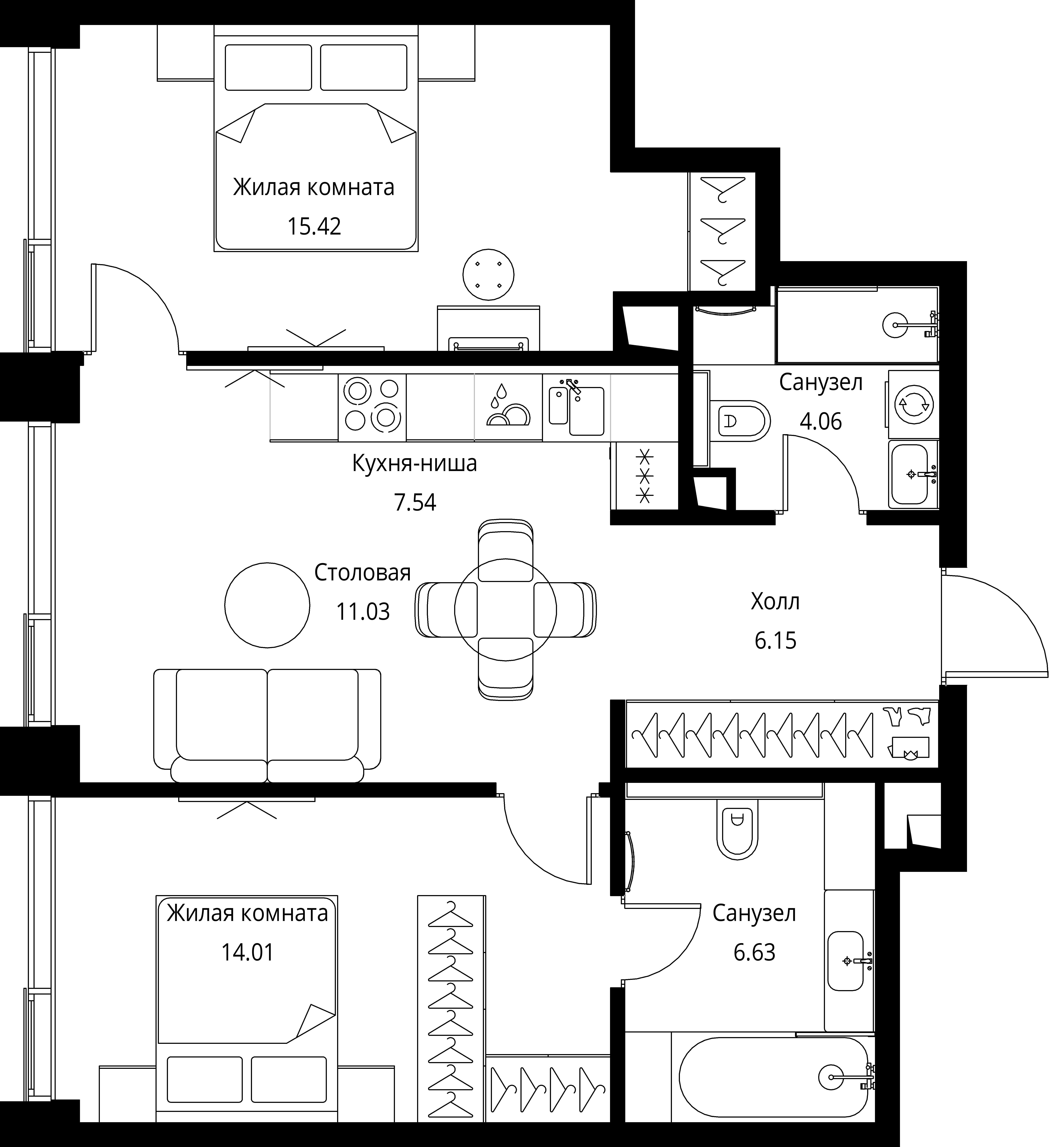 2-комнатная, 64,84 м² — 28 030 487 ₽