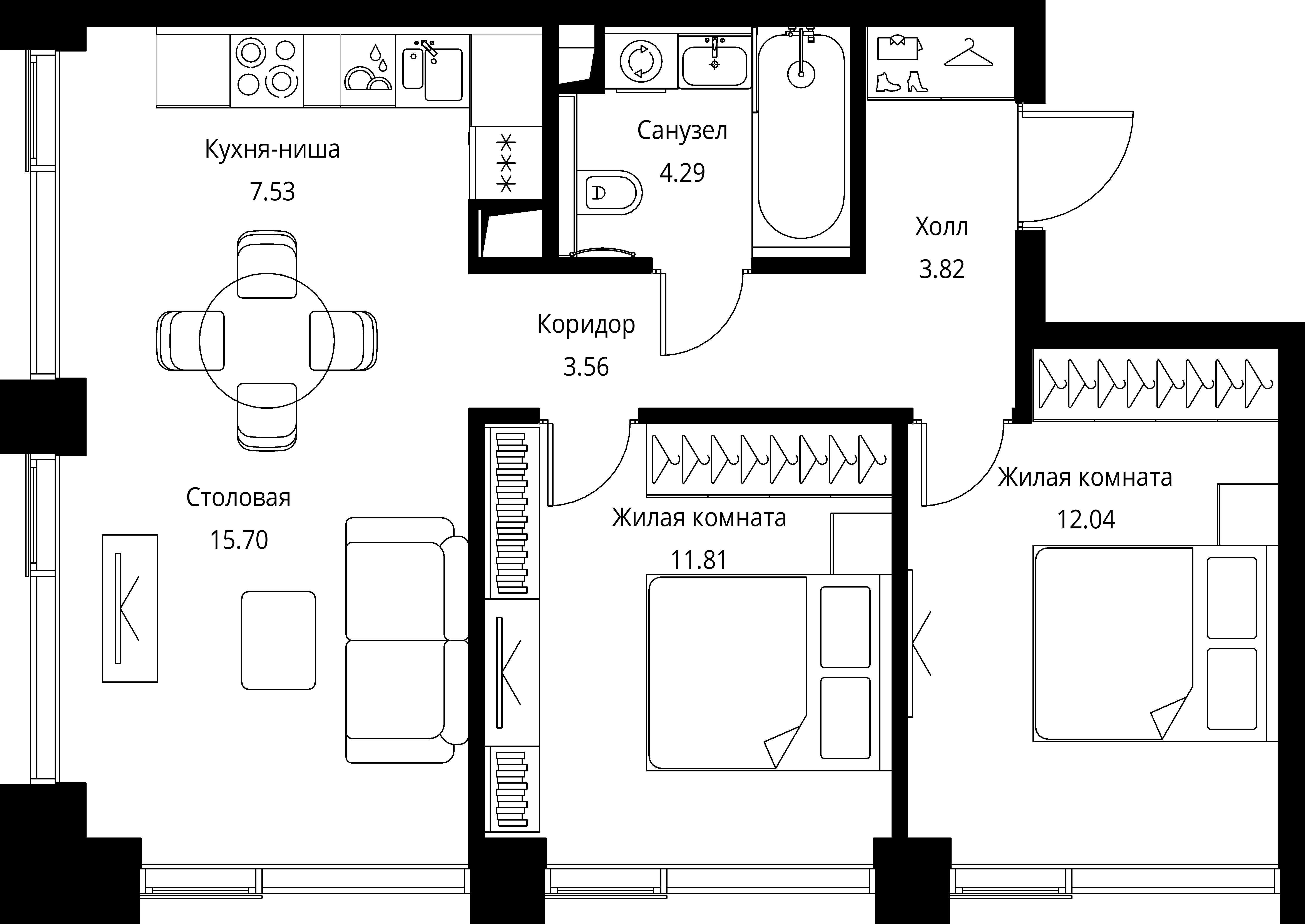 2-комнатная, 58,75 м² — 27 766 724 ₽