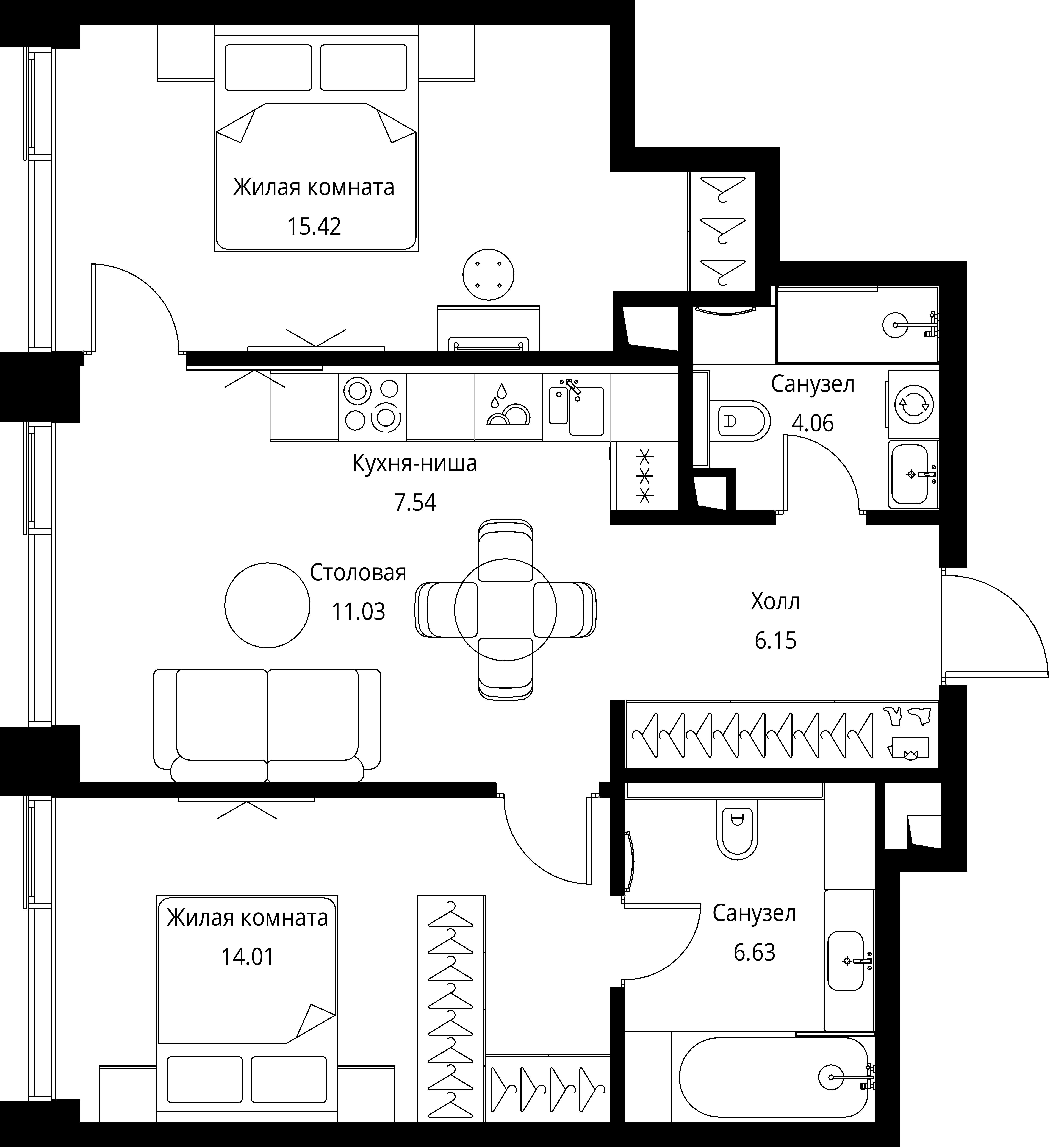 2-комнатная, 64,84 м² — 28 272 023 ₽