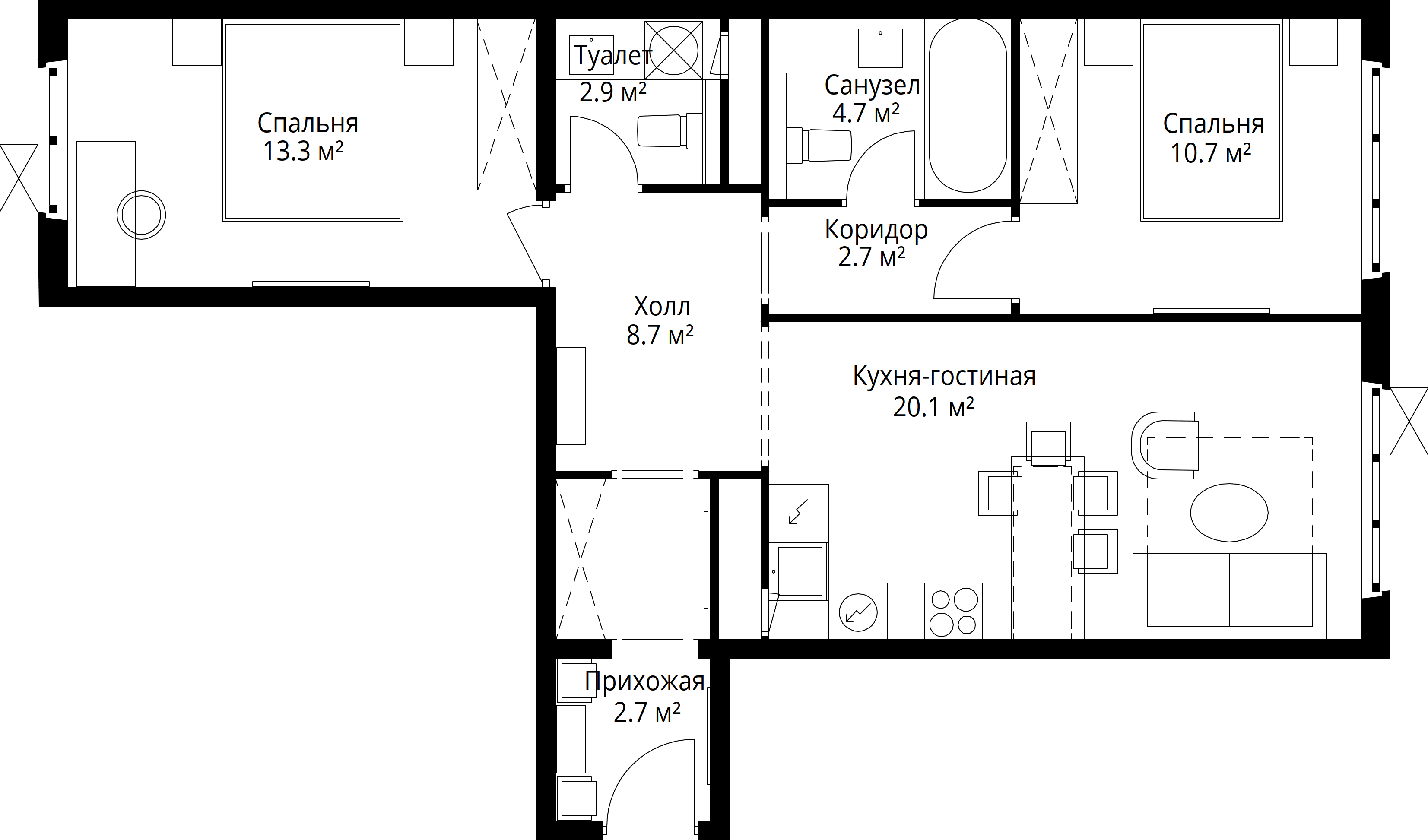 2-комнатная, 65,8 м² — 13 135 001 ₽