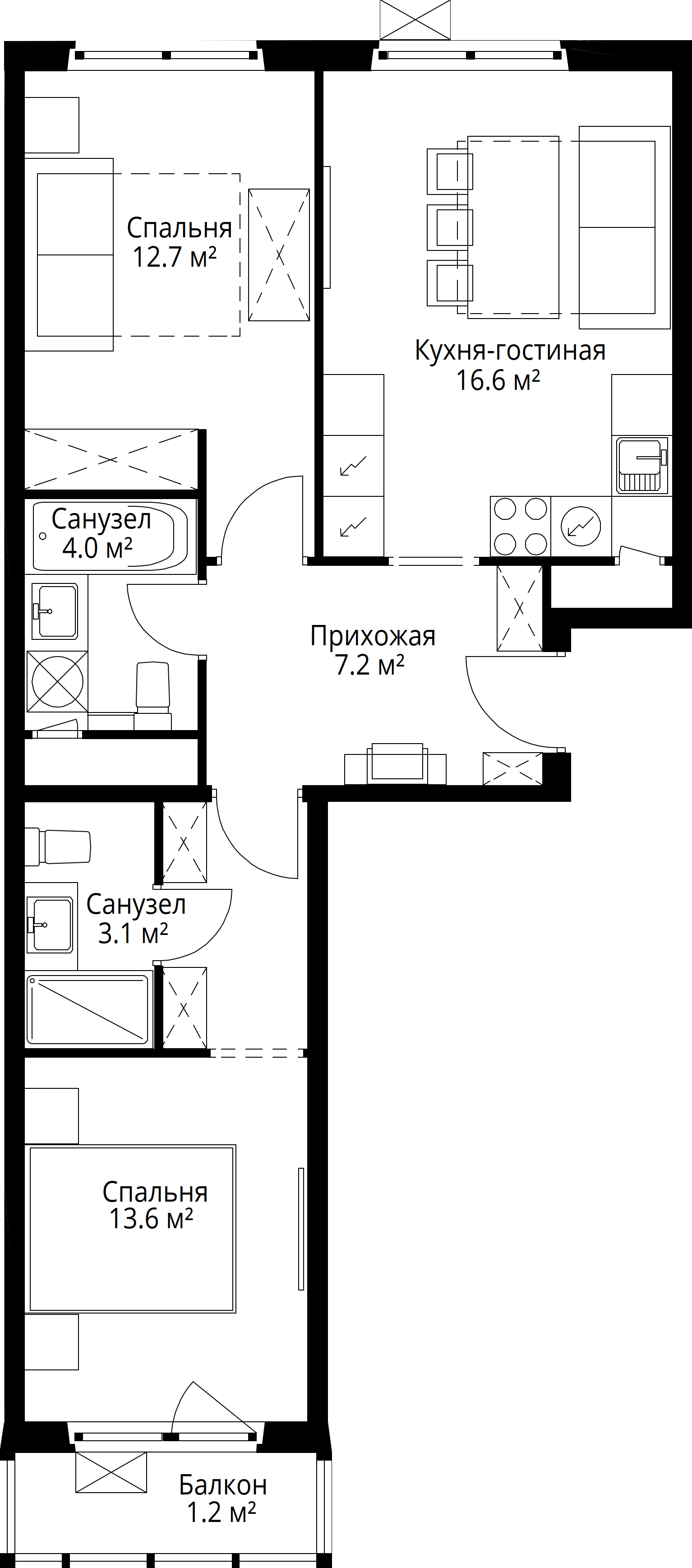 2-комнатная, 58,4 м² — 12 226 722 ₽