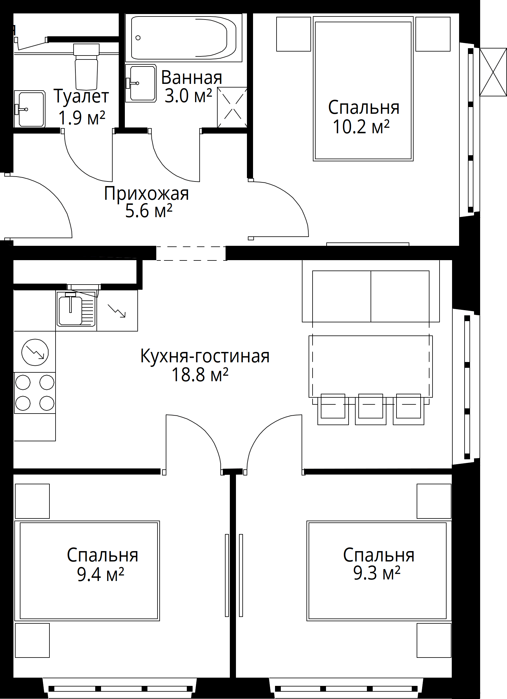 3-комнатная, 58,2 м² — 12 216 859 ₽
