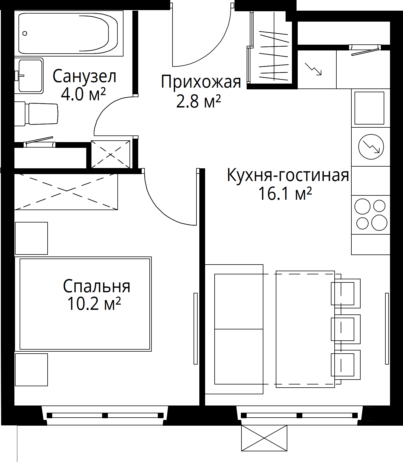 1-комнатная, 33,1 м² — 7 834 325 ₽