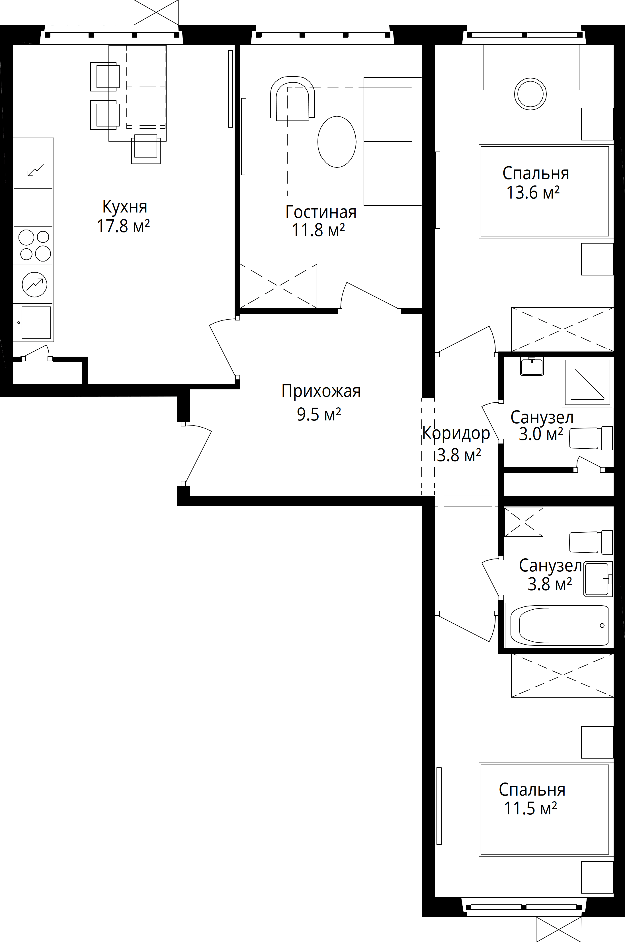 3-комнатная, 74,8 м² — 16 567 440 ₽