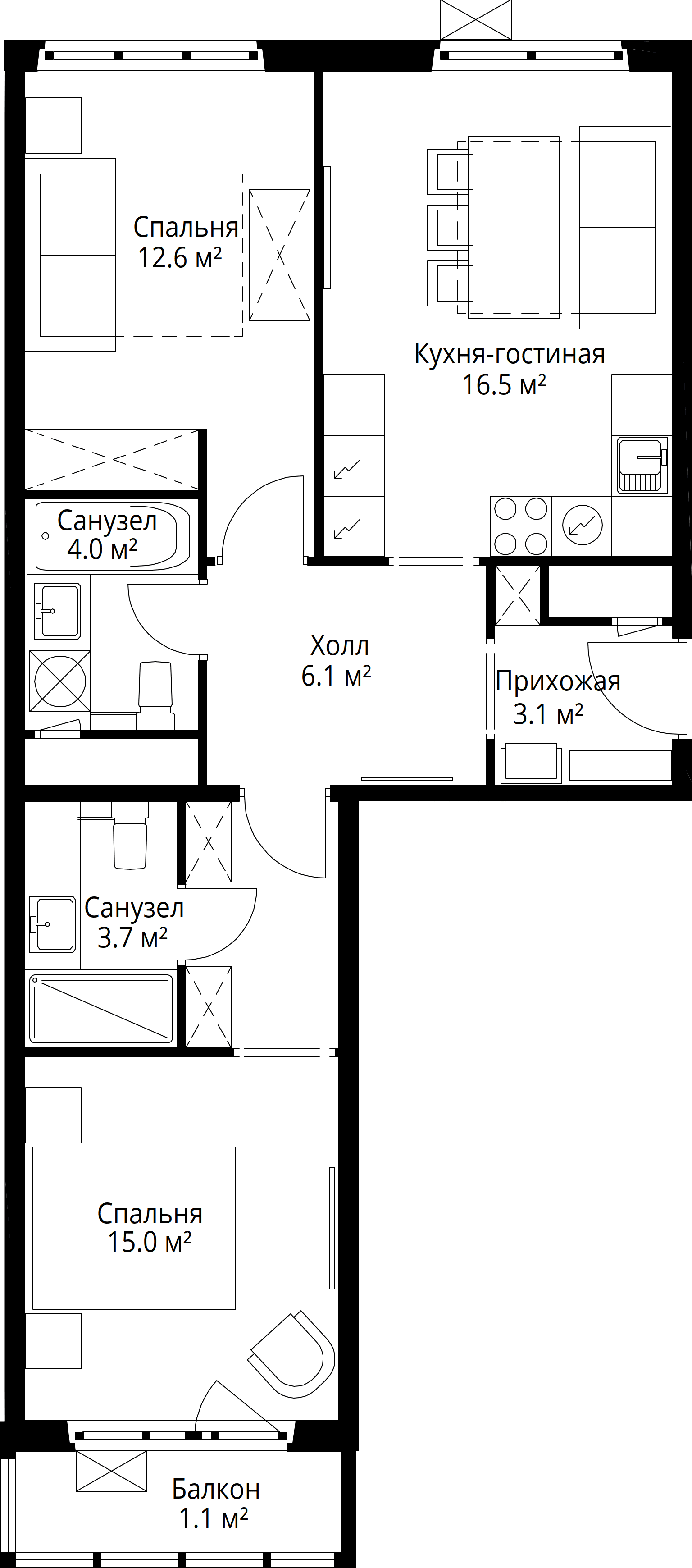 2-комнатная, 62,1 м² — 14 783 158 ₽