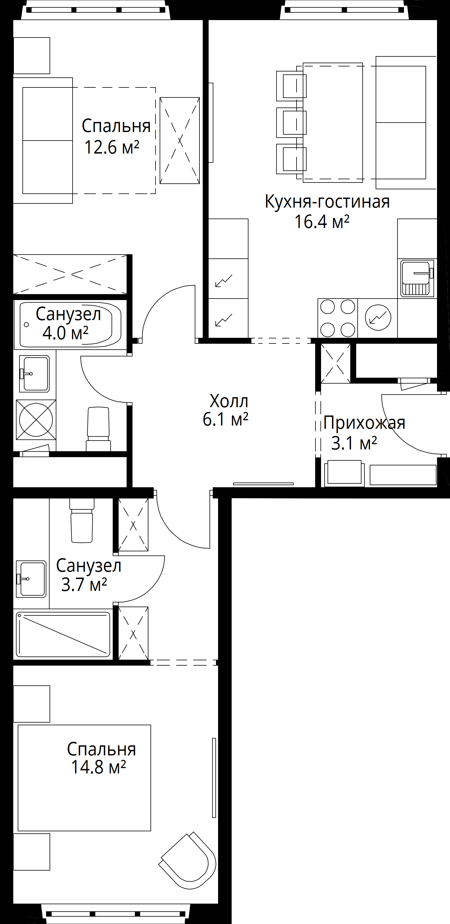 2-комнатная, 60,7 м² — 13 644 850 ₽