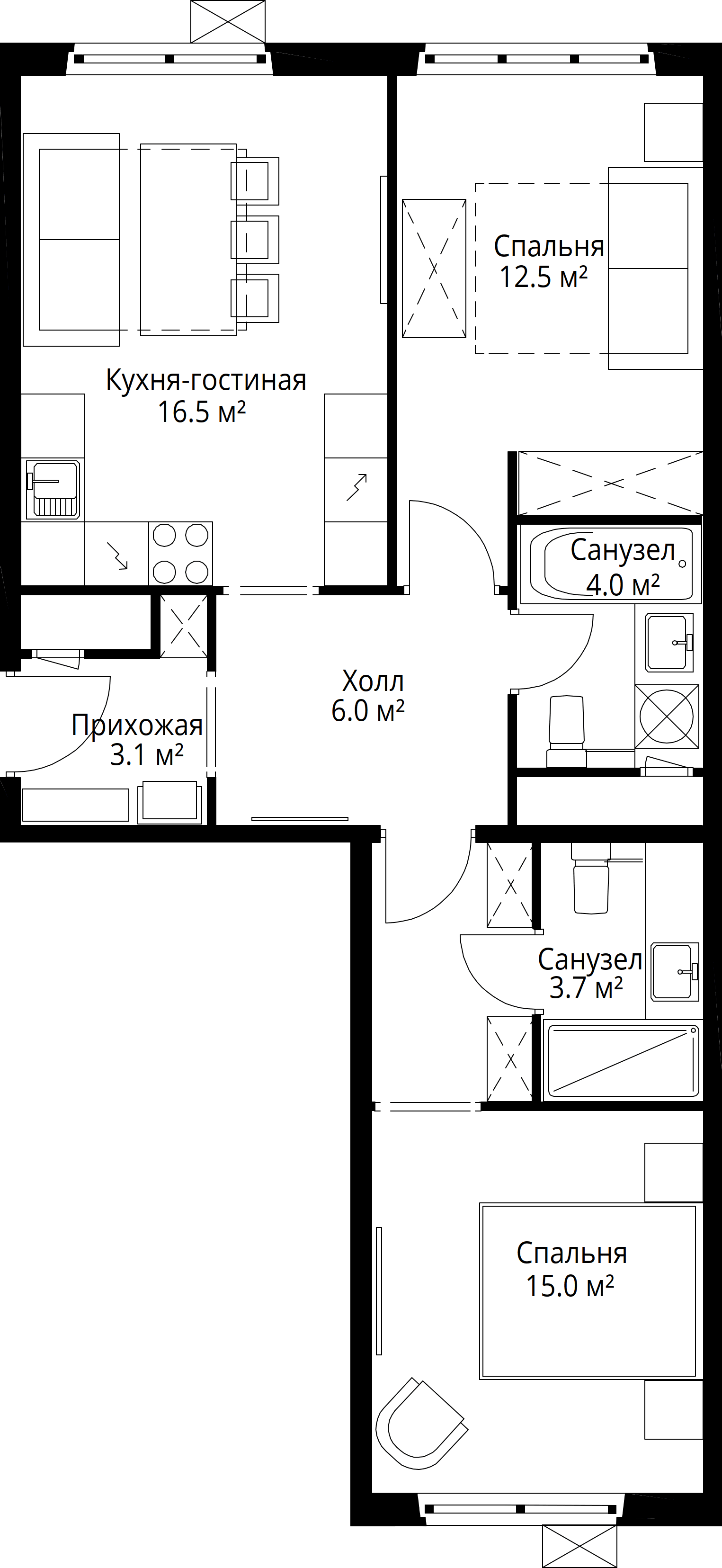 2-комнатная, 60,8 м² — 12 101 765 ₽