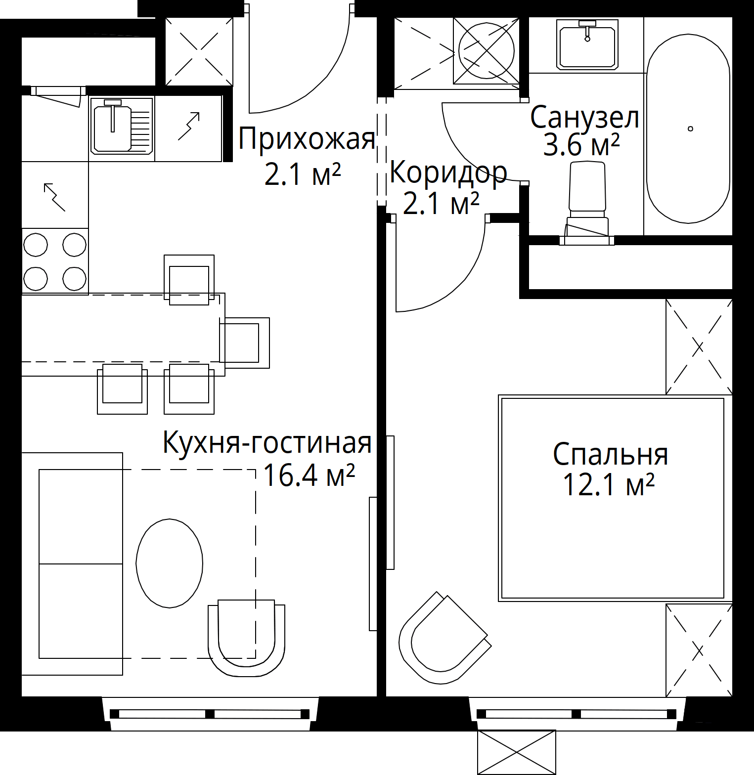1-комнатная, 36,3 м² — 8 427 242 ₽
