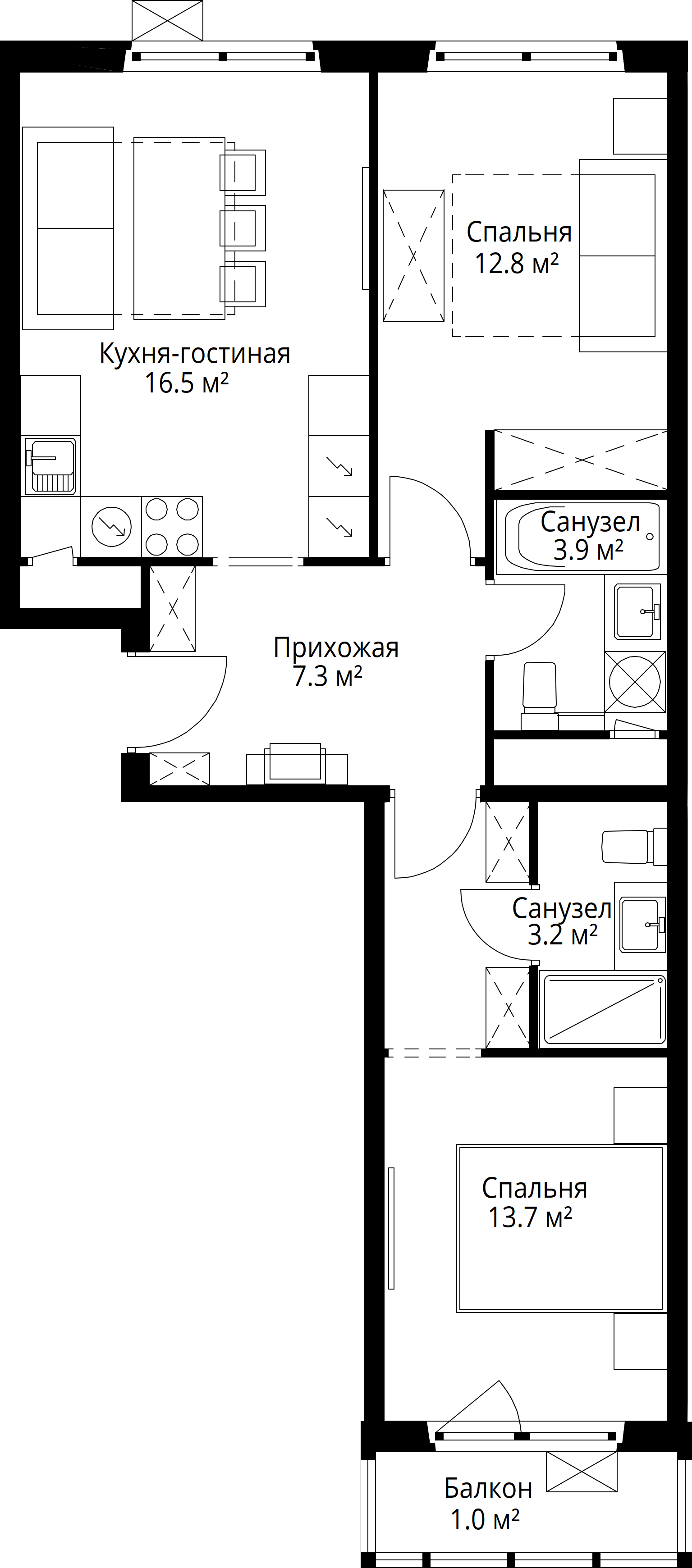 2-комнатная, 58,4 м² — 14 185 271 ₽