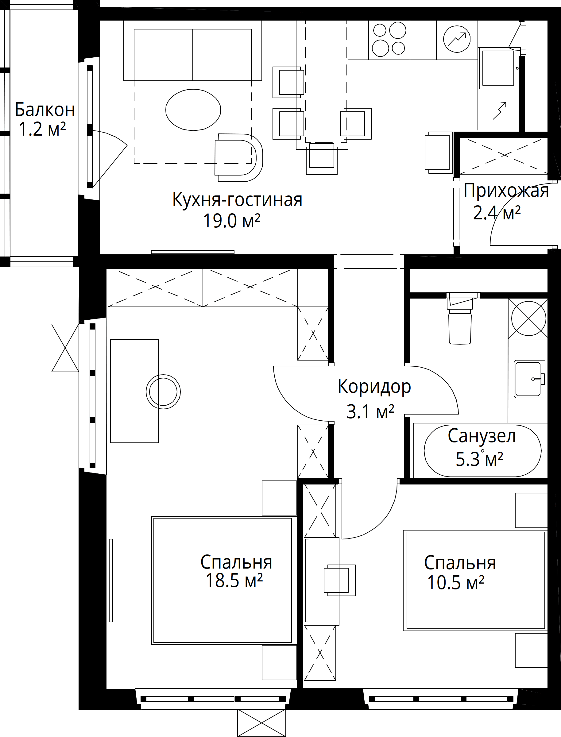 2-комнатная, 60 м² — 13 264 944 ₽