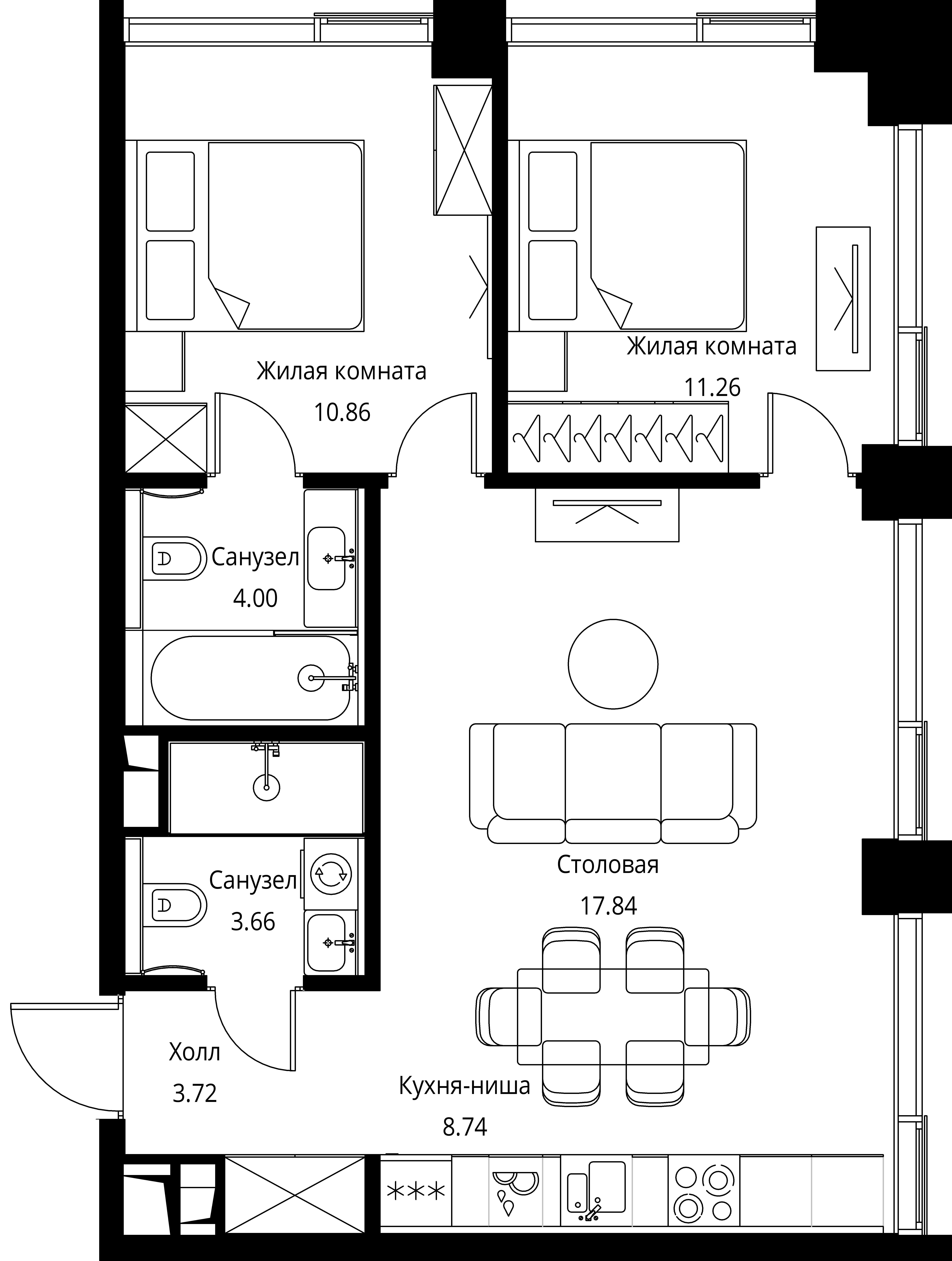 2-комнатная, 60,08 м² — 25 320 457 ₽