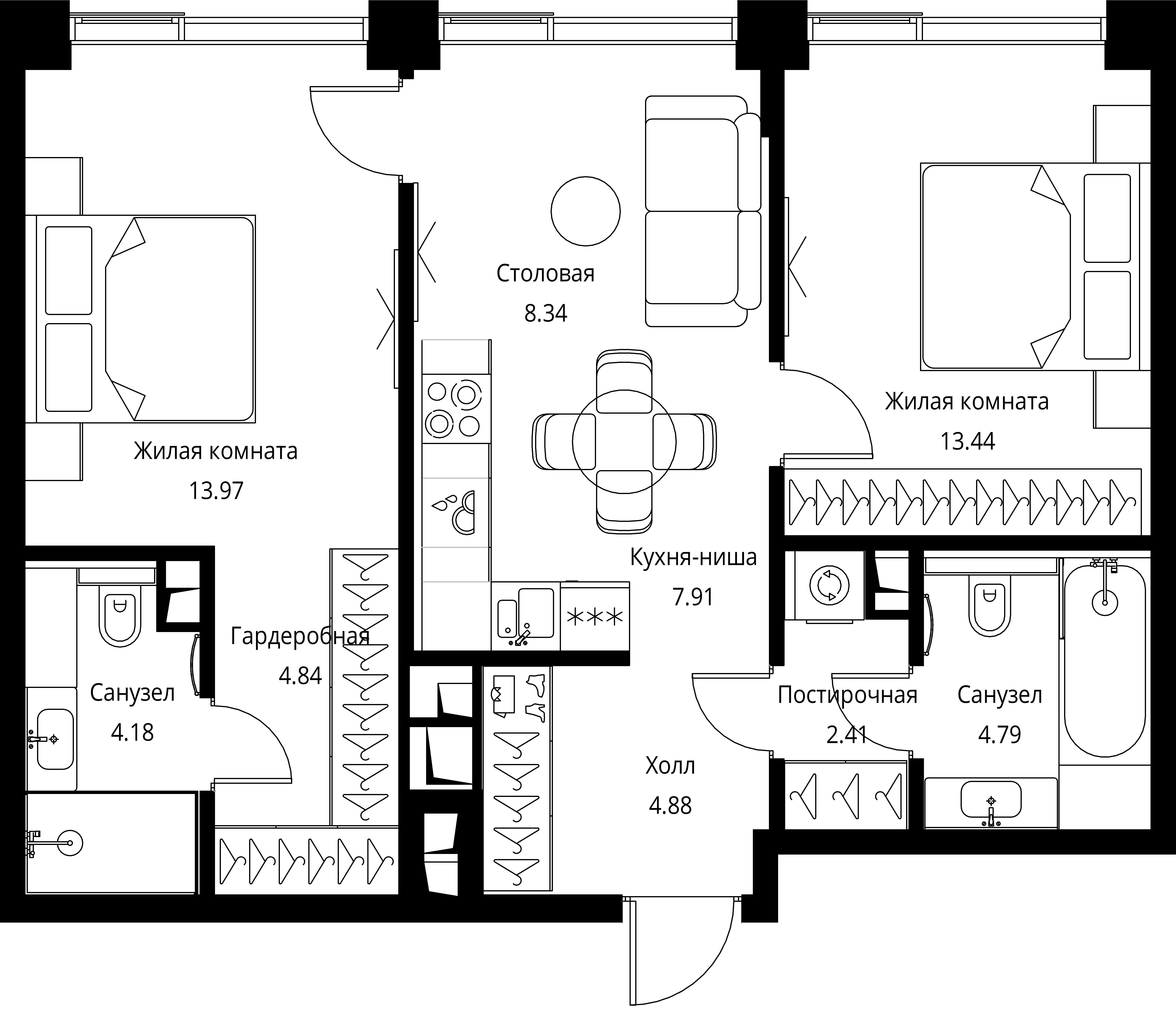 2-комнатная, 64,76 м² — 26 928 606 ₽