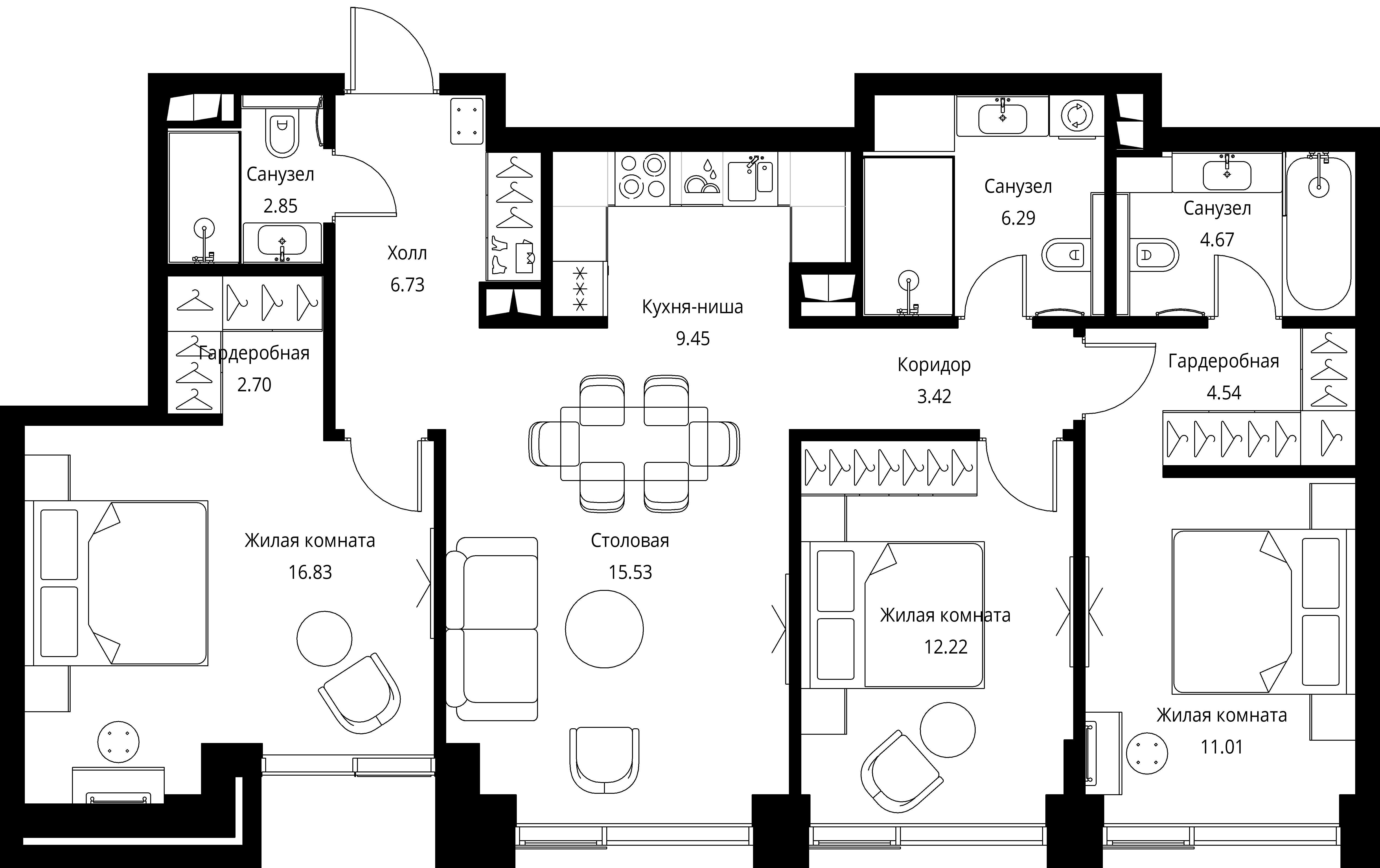 3-комнатная, 96,24 м² — 35 371 549 ₽