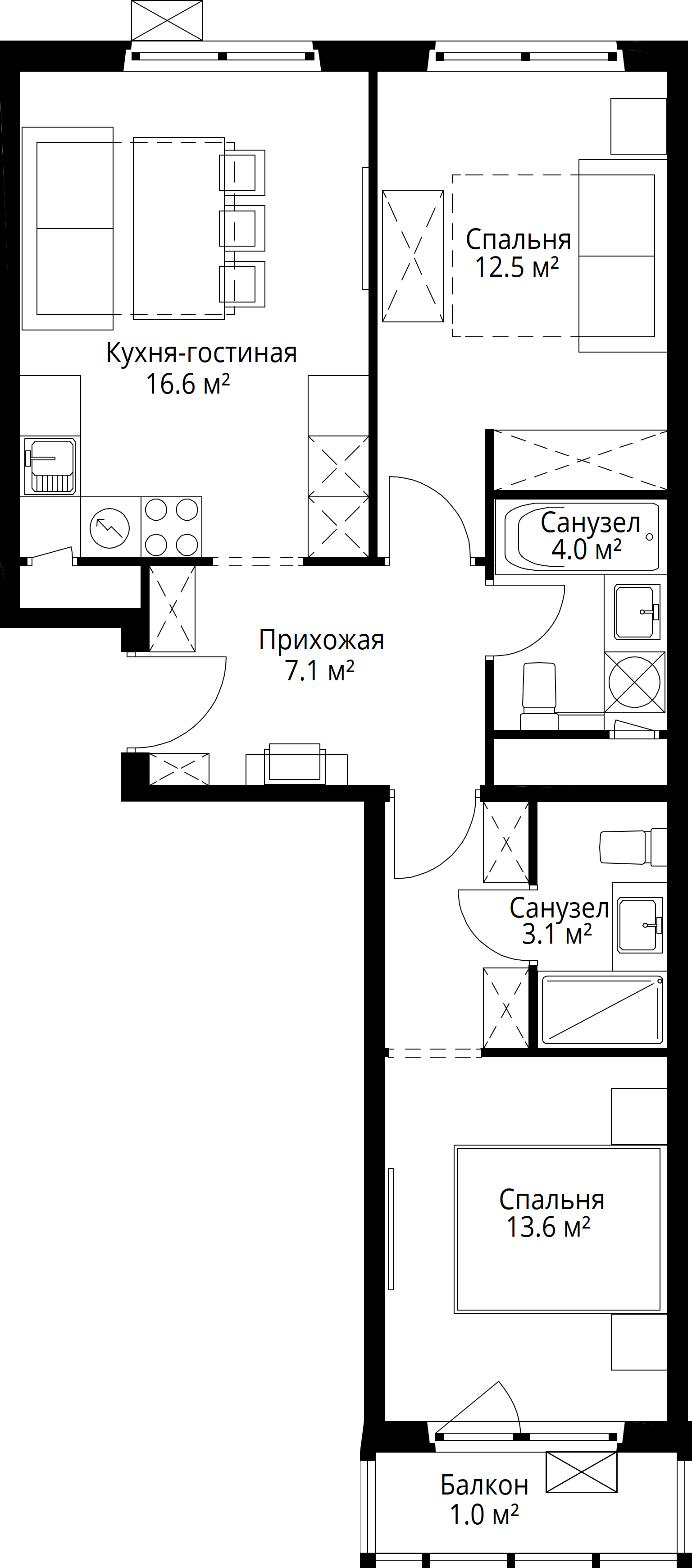 2-комнатная, 57,9 м² — 14 039 212 ₽
