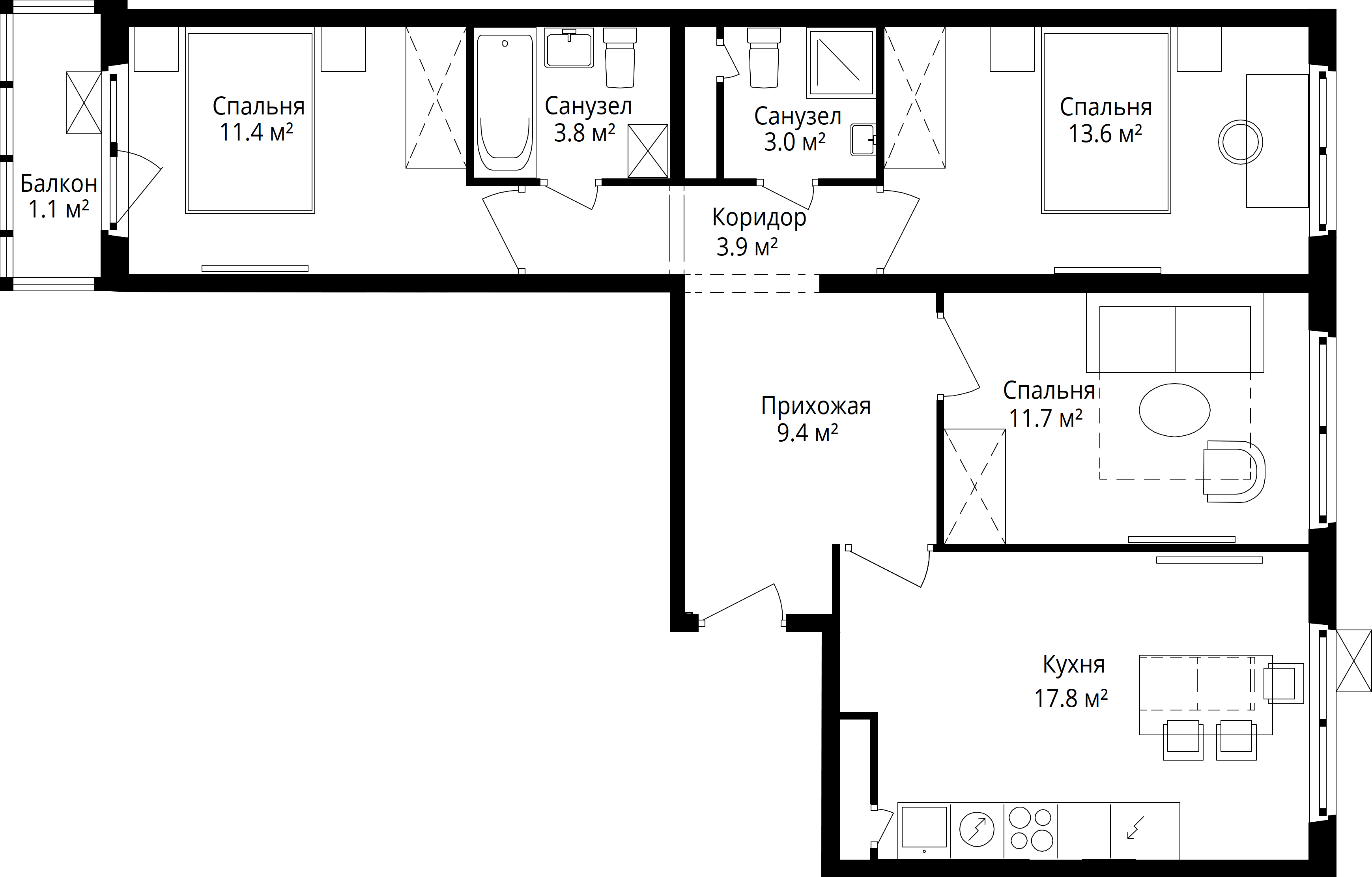3-комнатная, 75,7 м² — 18 784 046 ₽