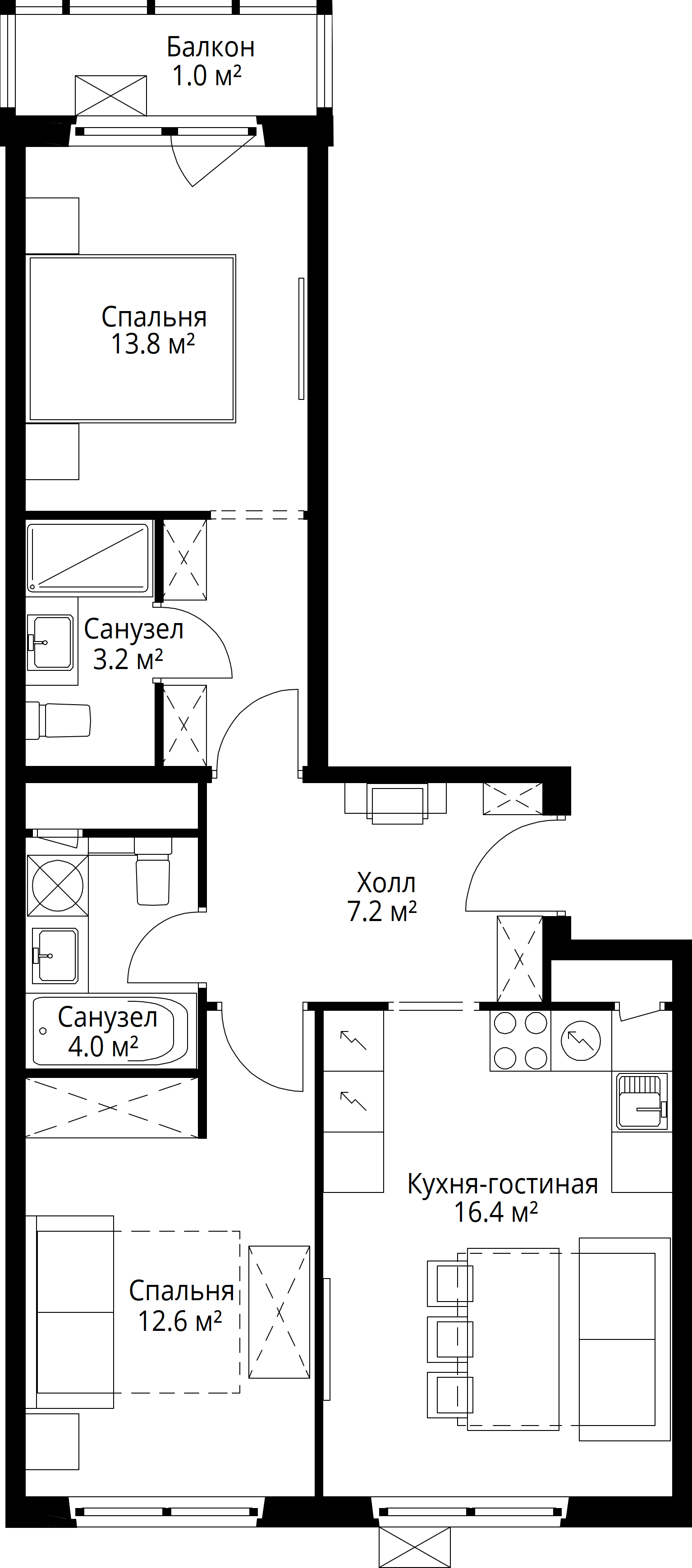 2-комнатная, 58,2 м² — 15 821 595 ₽