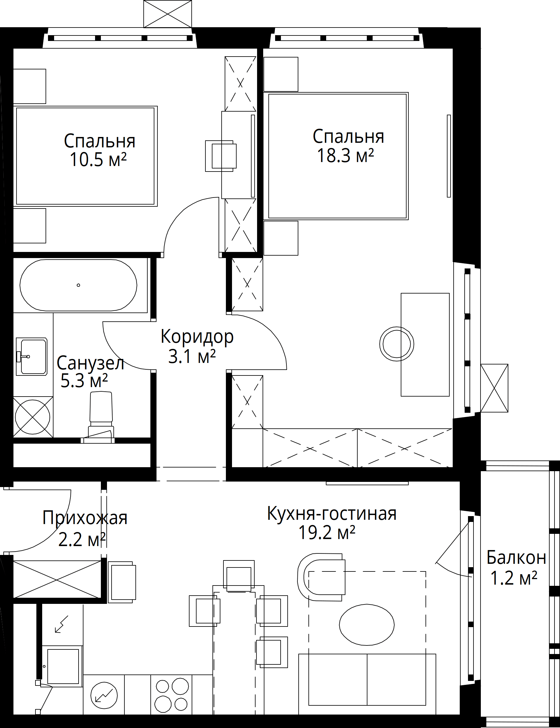 2-комнатная, 59,8 м² — 16 516 726 ₽